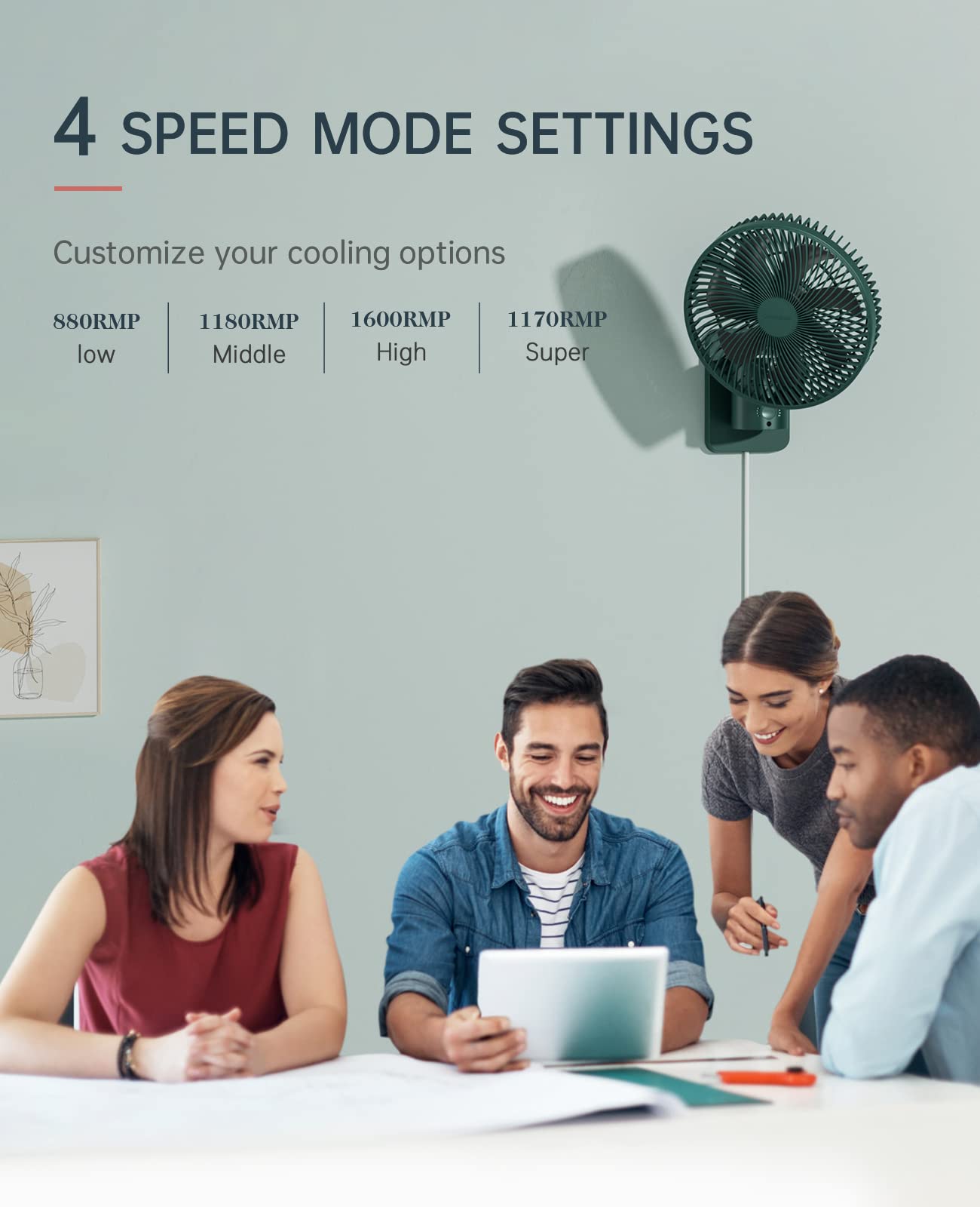 Oscillating Wall Mount Small Fan With Remote Control And Timer, 8.5Inch, 4 Speeds, Included Adapter, 120 Adjustable Tilt, High V