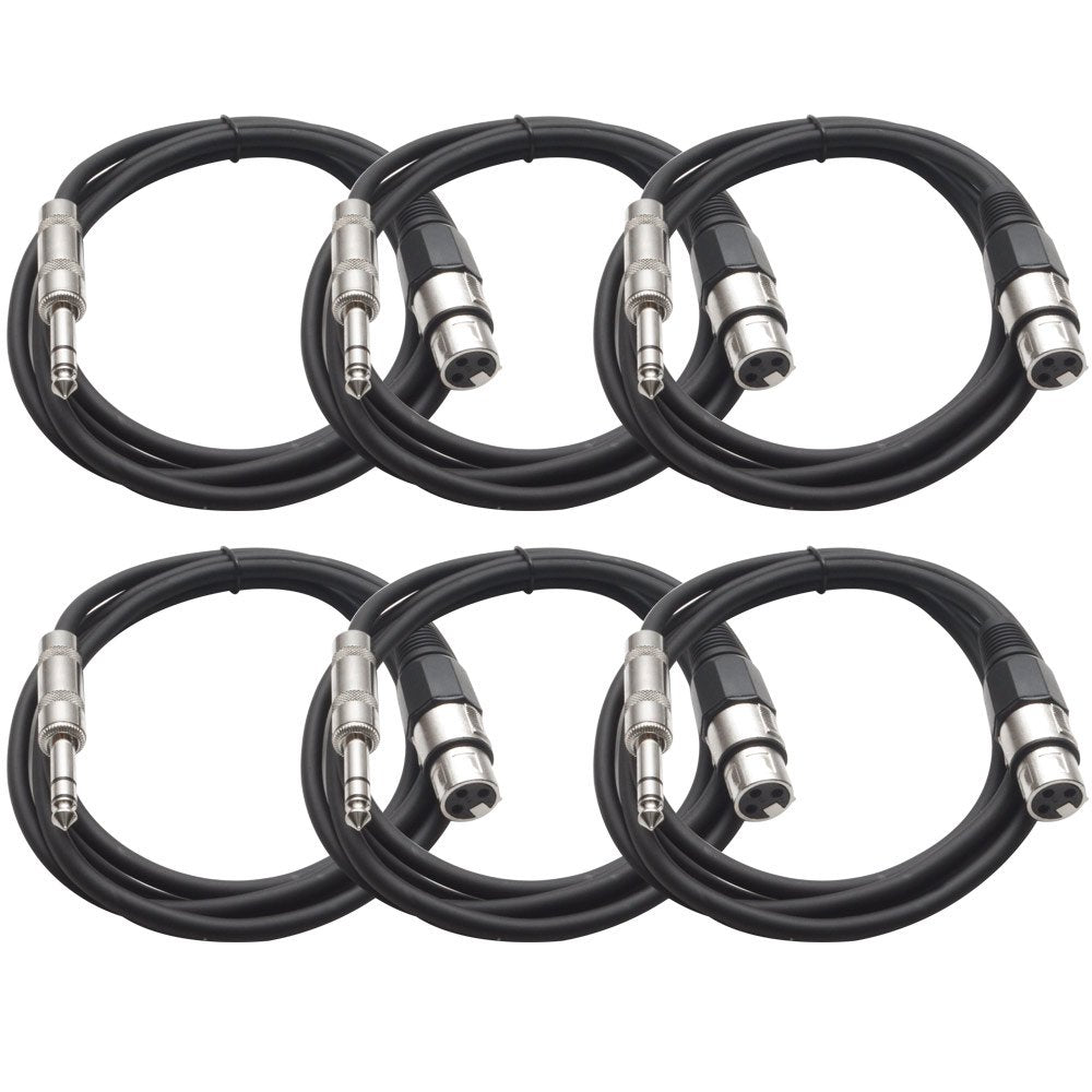 Seismic Audio - Satrxl-F6-6 Pack Of Black 6' Xlr Female To 1/4'' Trs Patch Cable