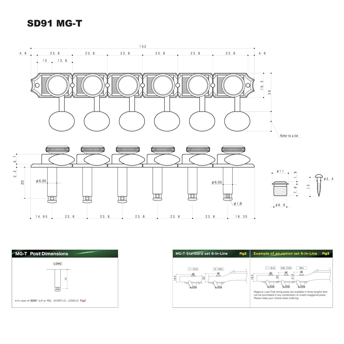 Gotoh Locking Tuners - 6 In A Line - Magnun Lock Trad (Mg-T) - Nickel