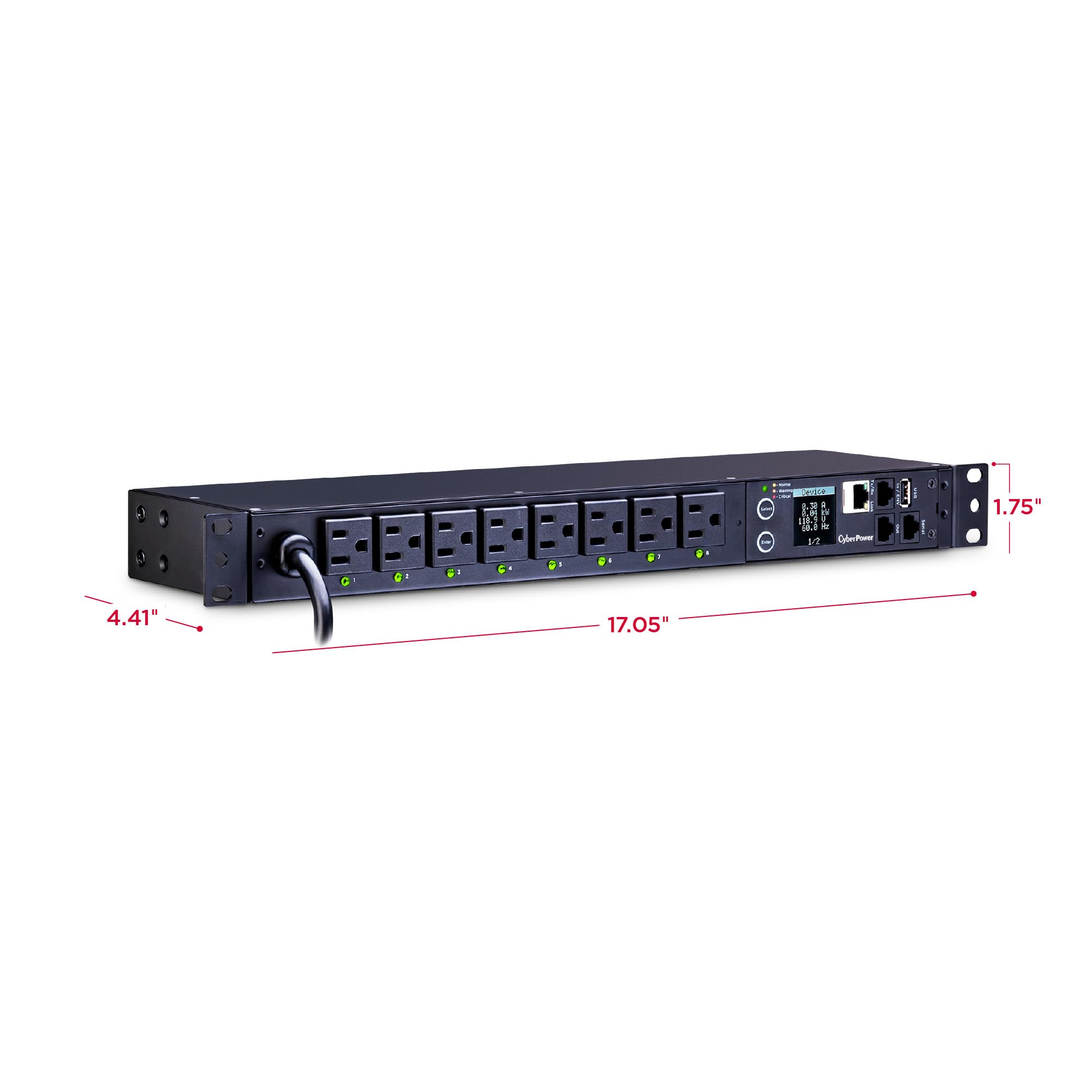 Cyberpower Pdu81001 Switched Metered By Outlet Pdu, 100 120V/15A, 8 Outlets, 1U Rackmount