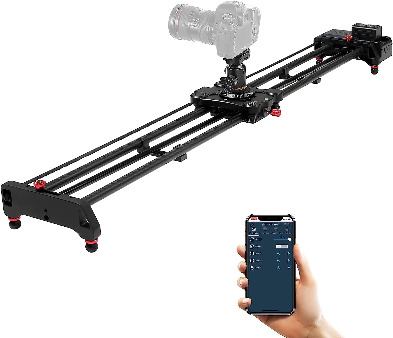 GVM 48 /120cm Motorized Camera Slider, APP Professional Carbon Fiber Dolly Rail Camera Slider, Motorized Time Lapse and Video Sh