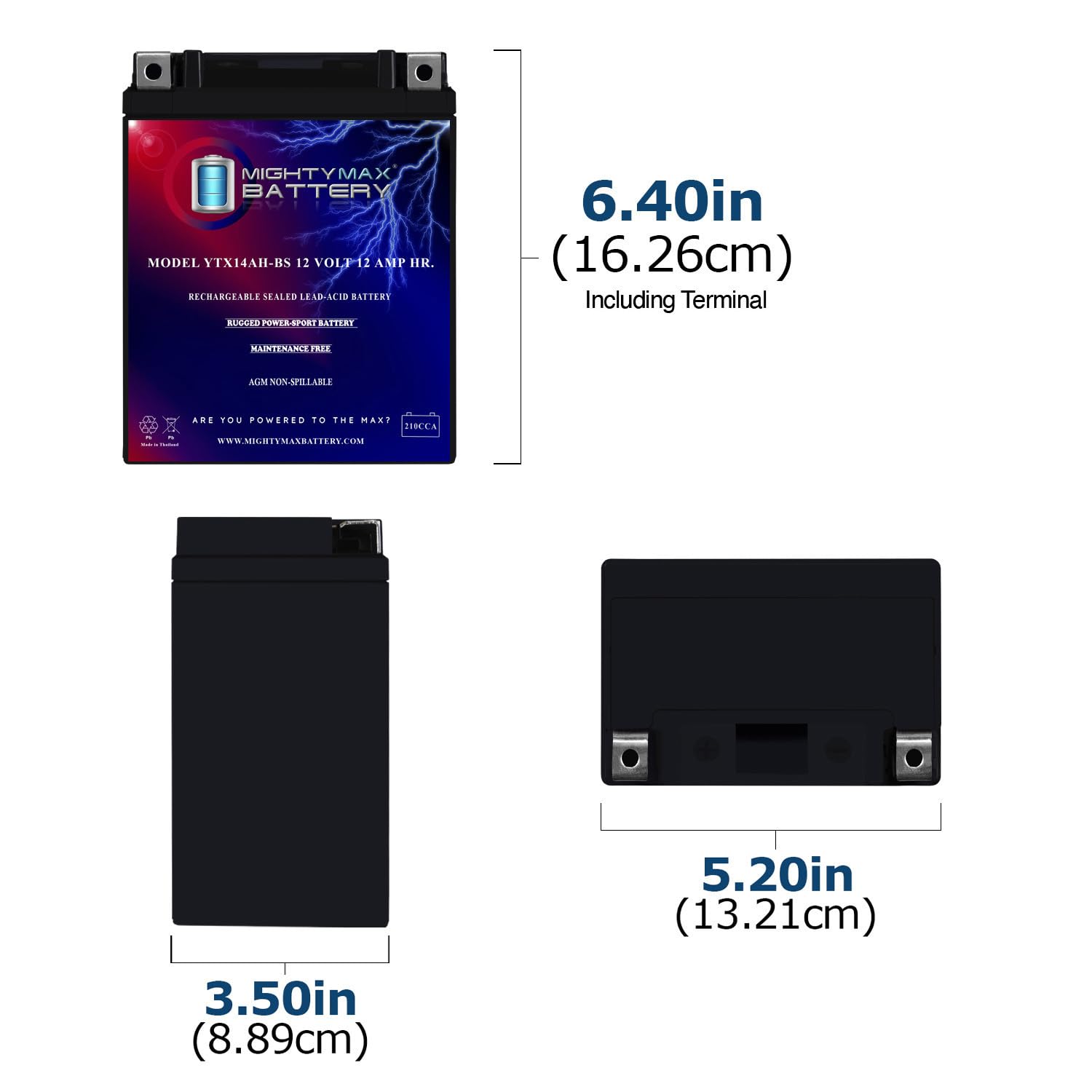 Mighty Max Battery Ytx14Ah 12V 12Ah Battery For Polaris 500 Sportsman Ho 96-13