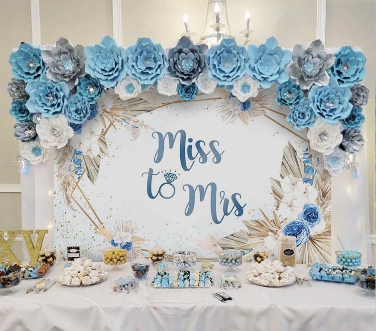 Mocsicka Miss To Mrs Bridal Shower Backdrop Boho Something Blue Bridal Shower Decorations Bride To Be Flowers Wedding Party Deco