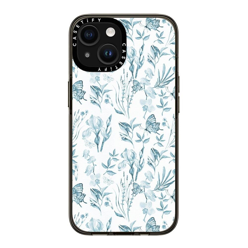 Casetify Compact Case For Iphone 15 [2X Military Grade Drop Tested / 4Ft Drop Protection]   Elegant Pastel Blue Vintage Butterfl
