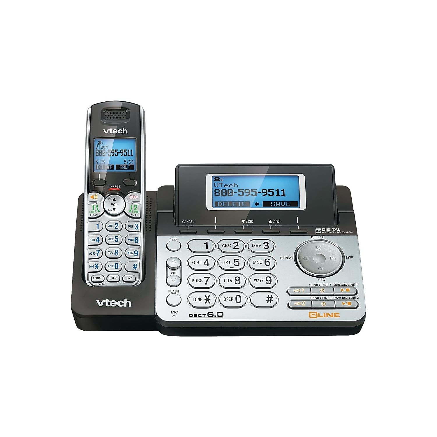 Vtech Ds6151-2 2 Handset 2-Line Cordless Phone System For Home Or Small Business With Digital Answering System & Mailbox On Each