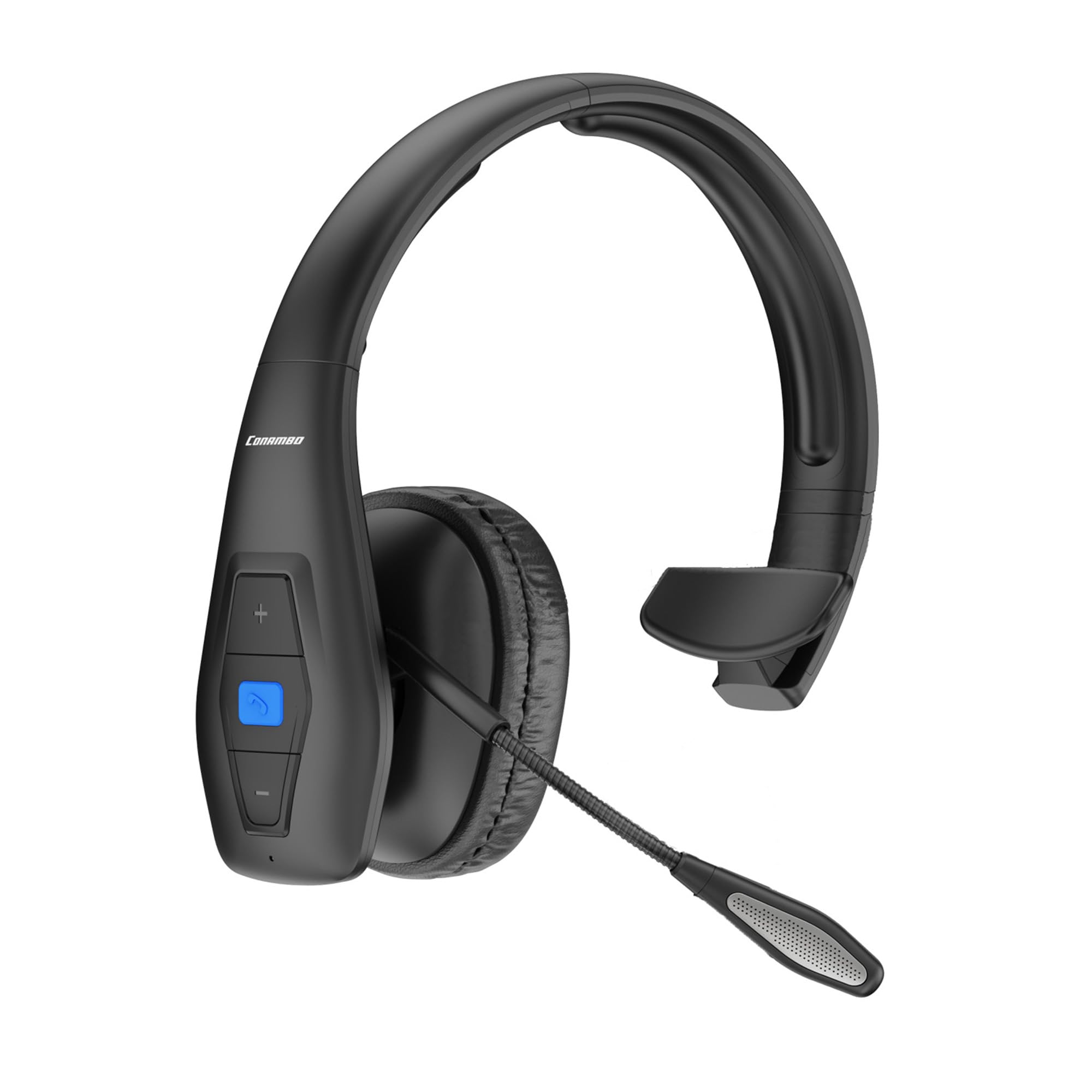 CONAMBO JBT100 Trucker Bluetooth Headset with Dual Mic Noise Canceling, CVC8.0, Mute Button, 60Hrs Battery Wireless Headset, On