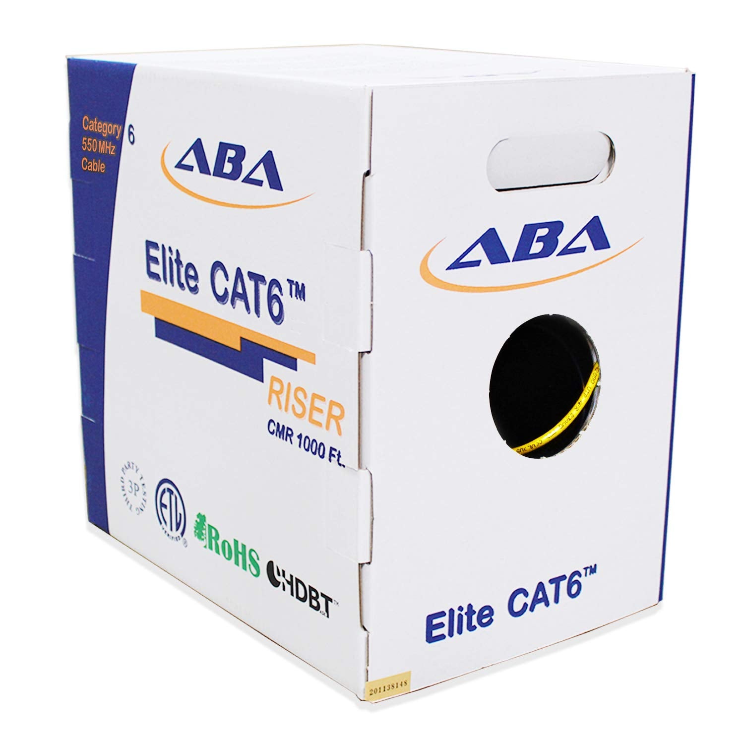 Cat6 Riser (Cmr), Ethernet Cable 1000Ft, Yellow, No Spline, Unshielded Twisted Pair (Utp) 23Awg, Solid Pure Bare Copper, 550Mhz,