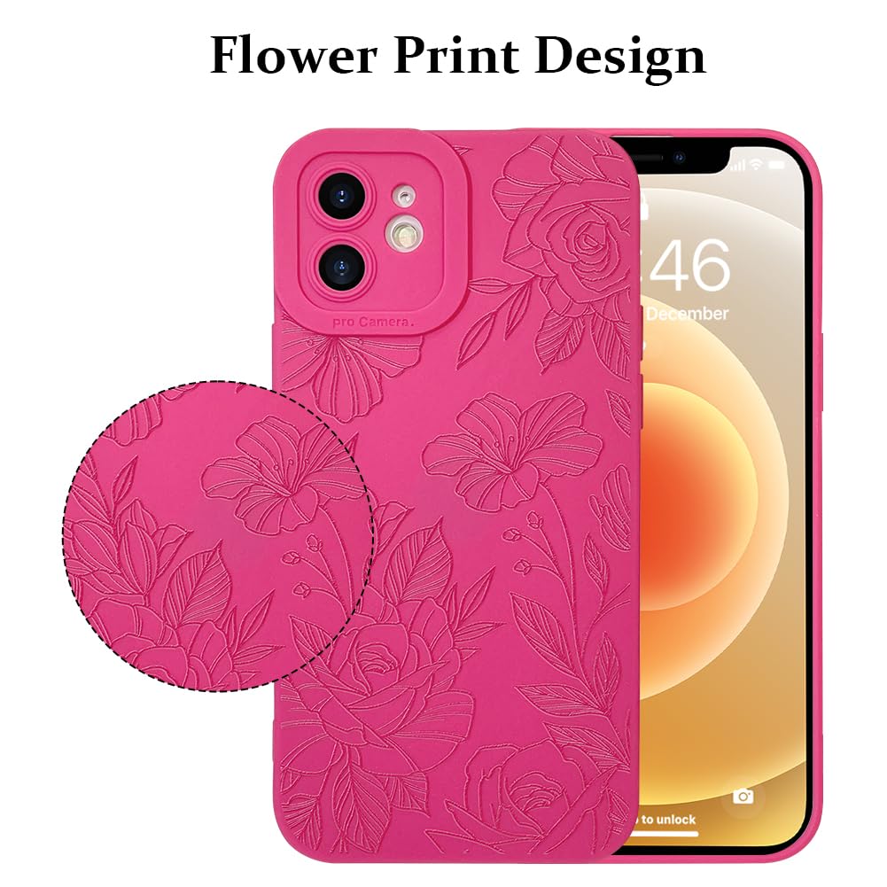 Lsl Case For Iphone 12 Hot Pink Floral Flower Pattern Print Case Soft Tpu Full Camera Lens Anti Drop Anti Scratch Shockproof Pro