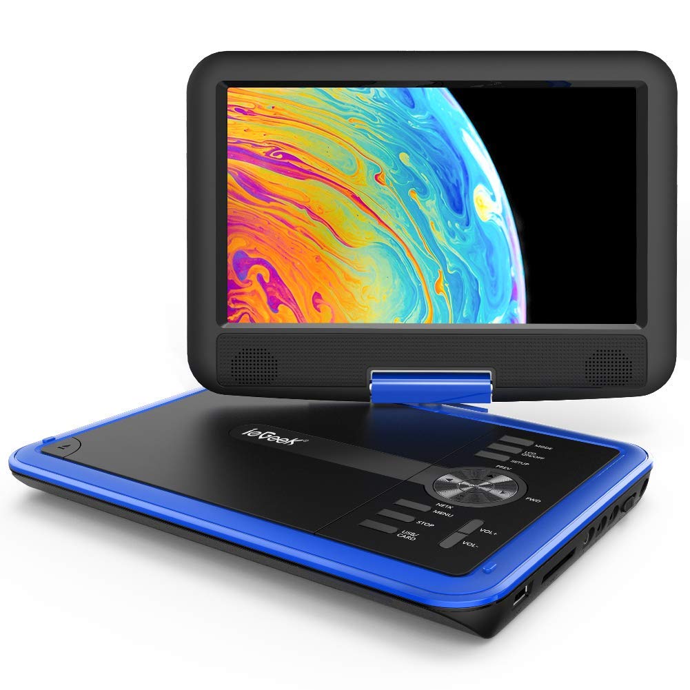 Iegeek 11.5' Portable Dvd Player With Sd Card/Usb Port, 5 Hour Rechargeable Battery, 9.5' Eye-Protective Screen, Support Av-In/Out, Region Free, Blue
