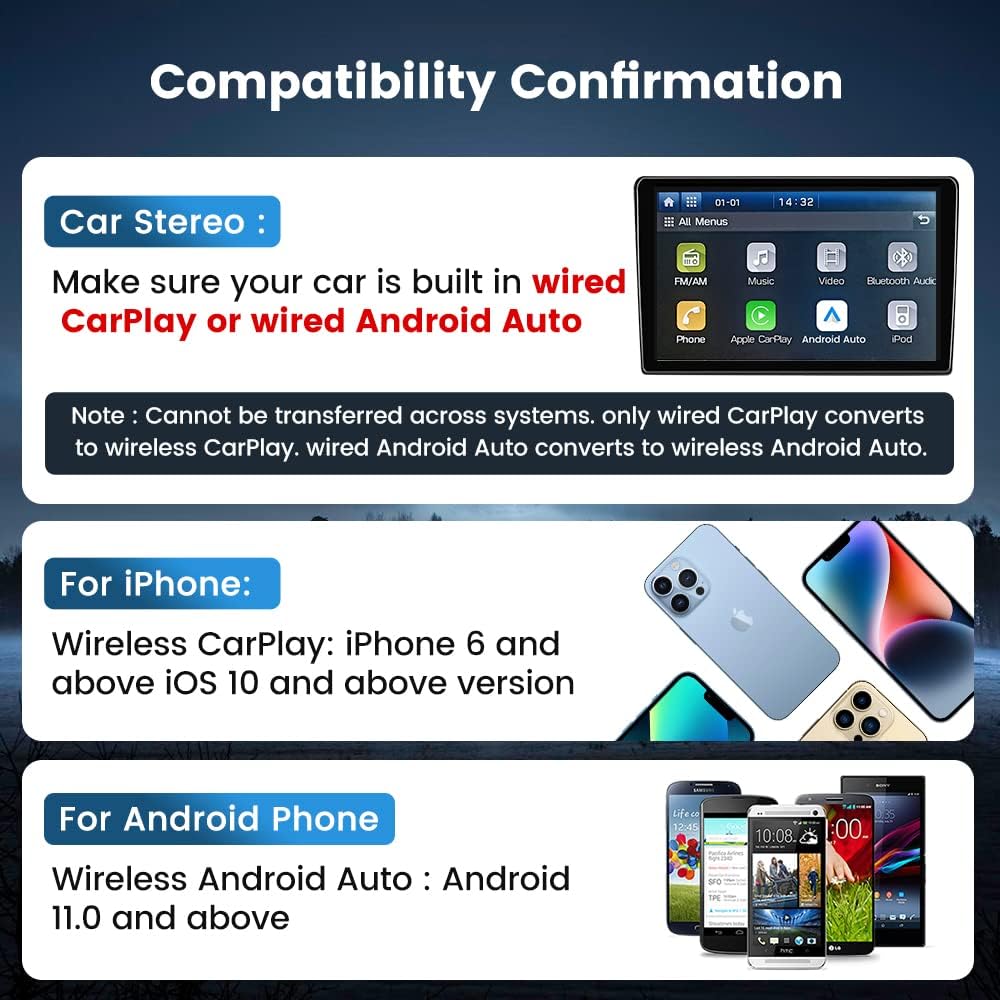 Carlinkit 5.0 Wireless Carplay Adapter Converts Wired Carplay To Wireless/Wired Android Auto To Wireless Cpc200 2Air Wireless Android Auto Adapter Plug & Play Auto Connect No Delay Online Update