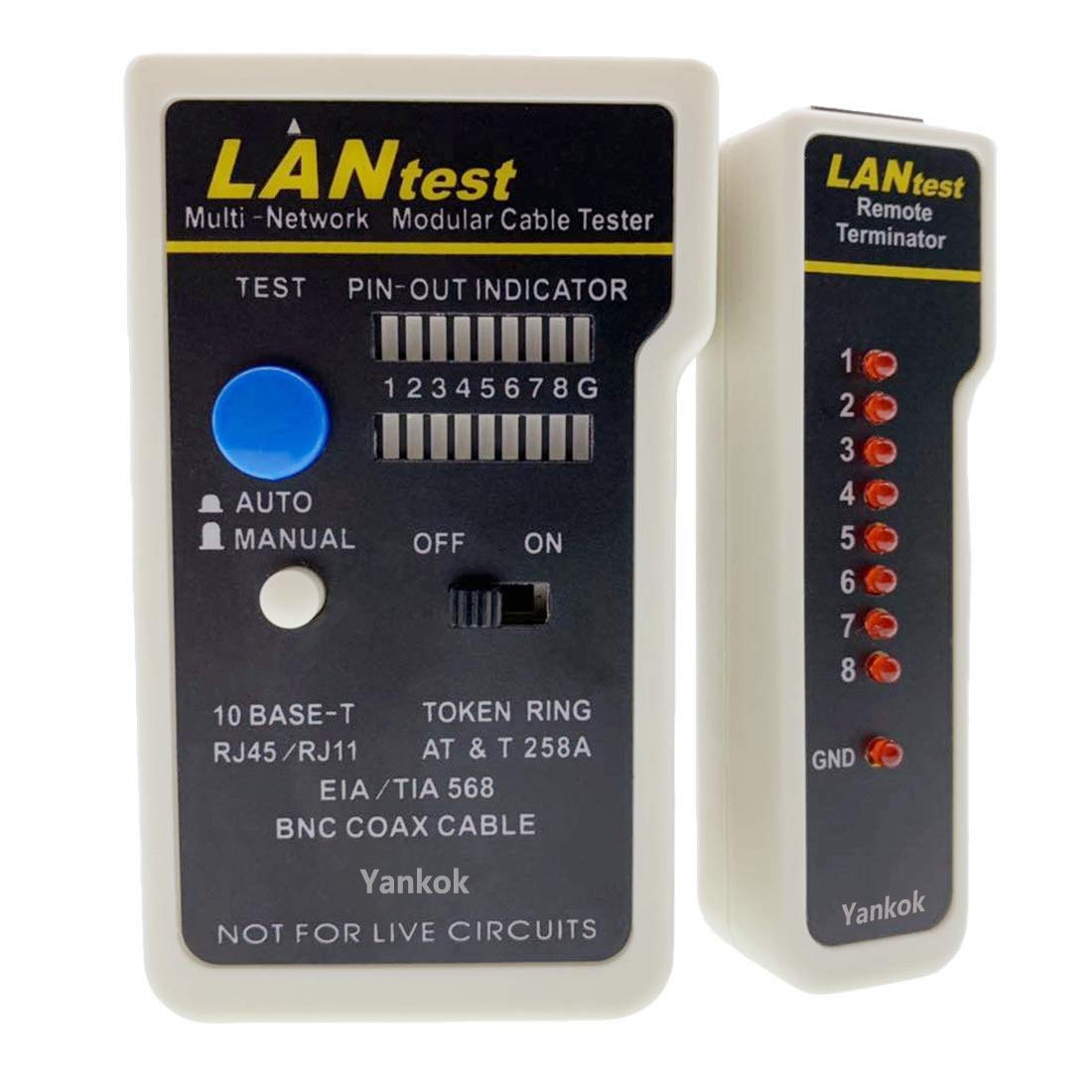 Yankok [Lantest Multi Network Modular Cable Tester Kit] For 10Base T (Cat5/5E Cat6), 10Base 2 (Coaxial), Rj45 Rj11 Modular Cable