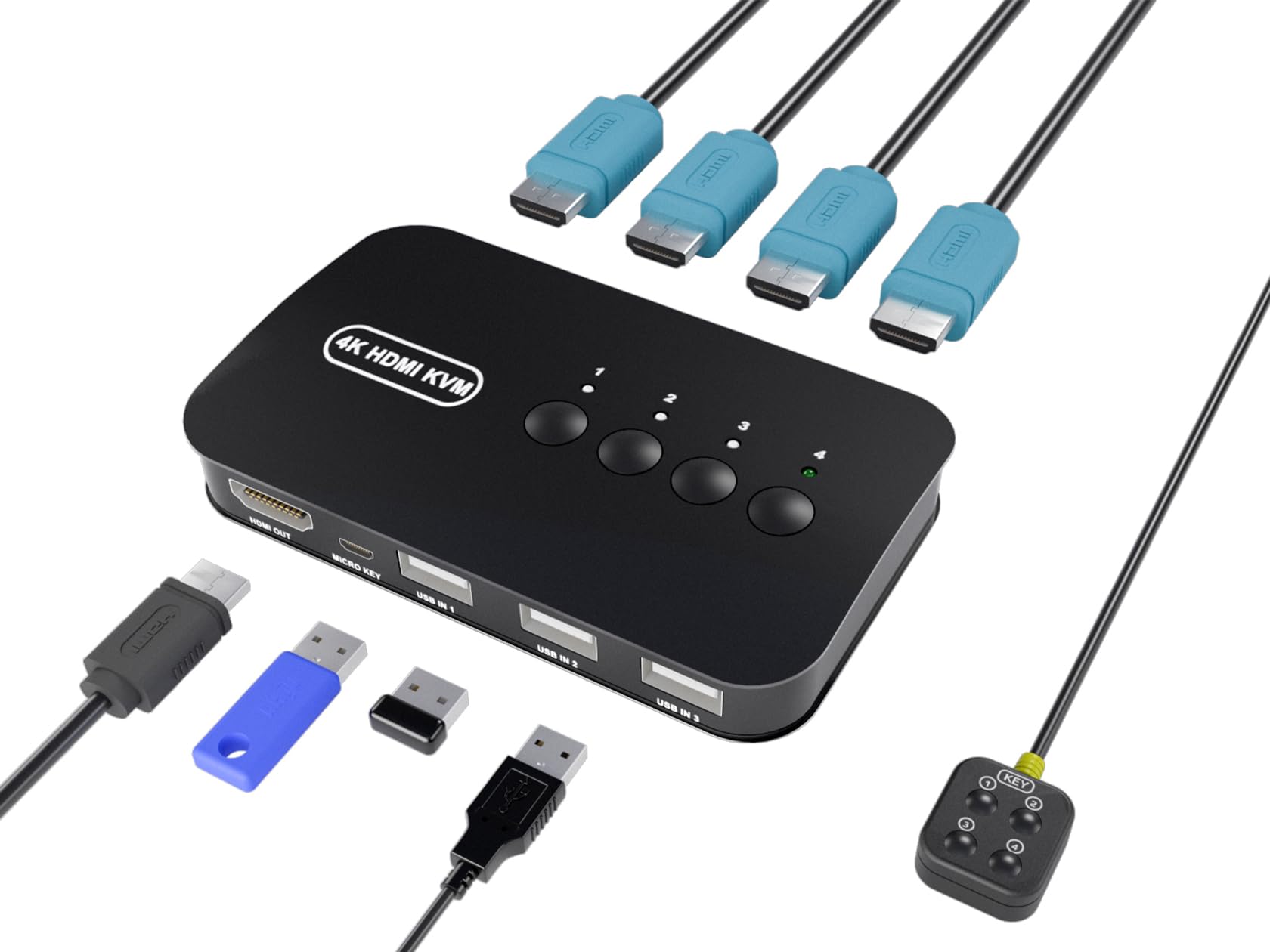 Hdmi Kvm Switch 4 Port   Kvm Switch 4 Computers   Usb Kvm Switch For 4 Computers Share Keyboard Mouse Printer,Flash Drive,Hd Mon