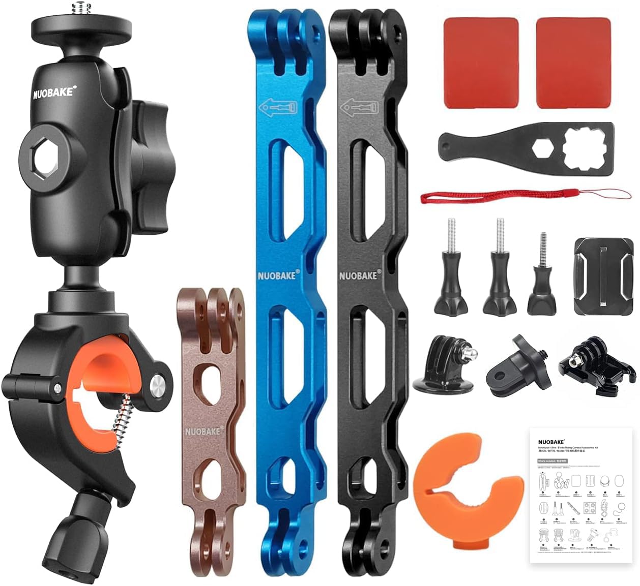 Nuobake 19 In 1 Motorcycle Accessory Bundle For Insta360 One X2, X3, X4, One R, Rs, Gopro Hero 12, 11, 10, 9, 8, 7, 6, 5 Black, Session 5/4/3, Osmo Action, Yi Action Camera And More