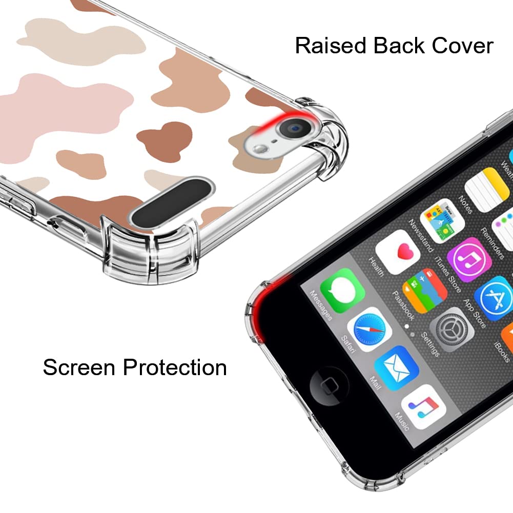 Kanghar Ipod Touch 7/6/5 Case, Cute Cow Print With Screen Protector,Kickstand Ring Holder Soft Tpu Bumper Shockproof Cover For I