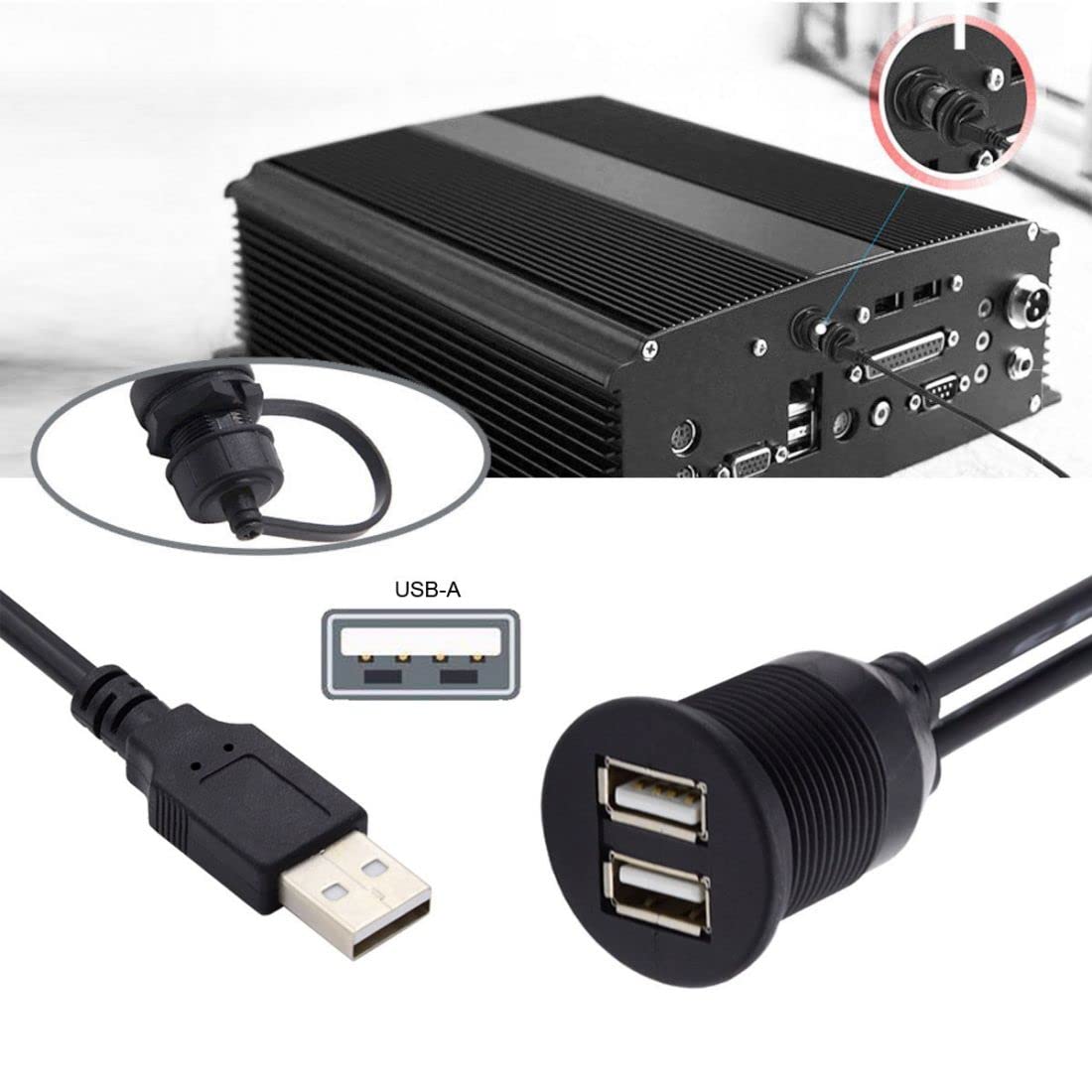 Chenyang Usb 2.0 Flush Mount 1 Male To 2 Female Extension Cable For Car Dashboard Panel Mount Waterproof Dustproof