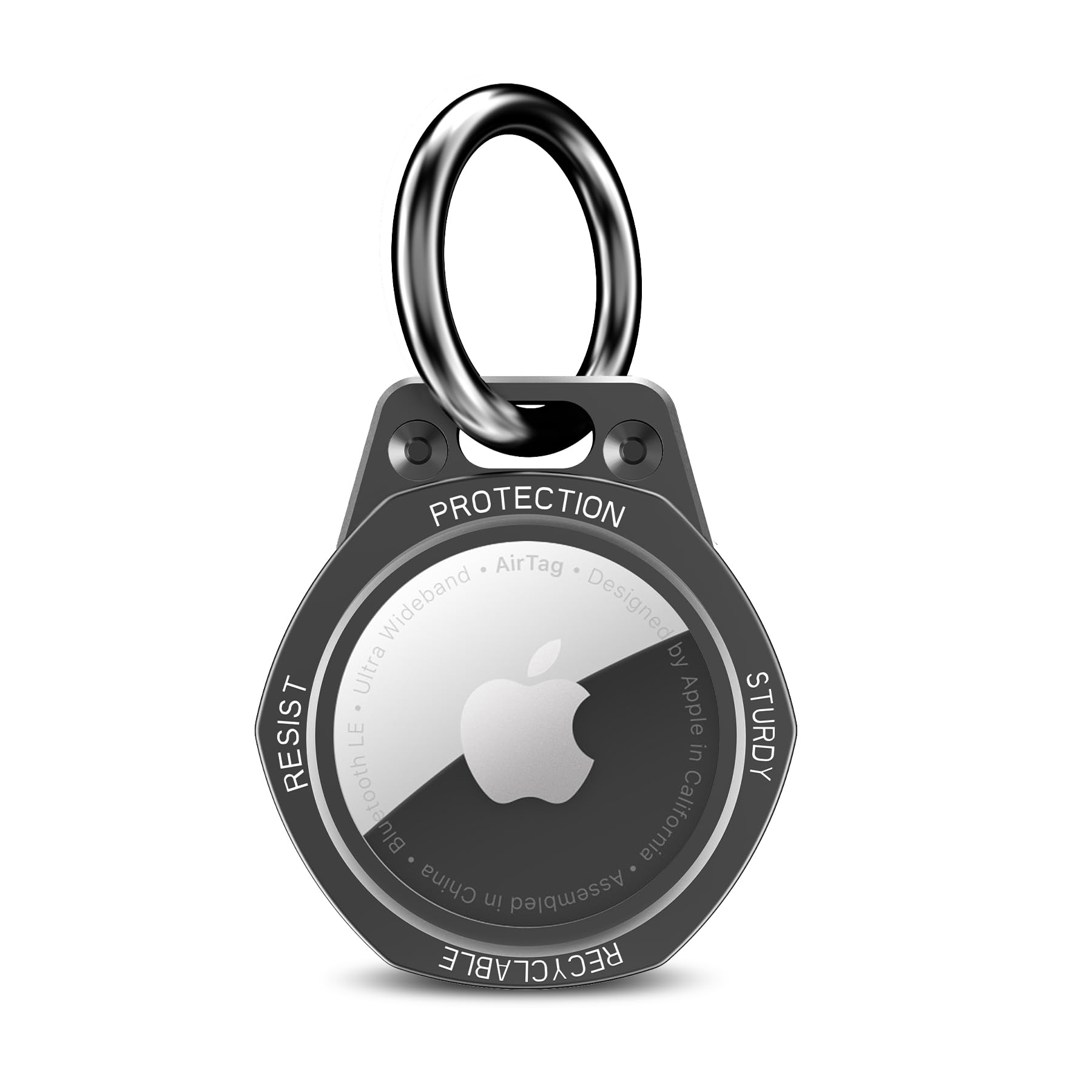 Tieuwant AirTag Holder Case- Aluminum Alloy Keychain for Apple AirTag Tracker, 6 sides (Darkgrey)