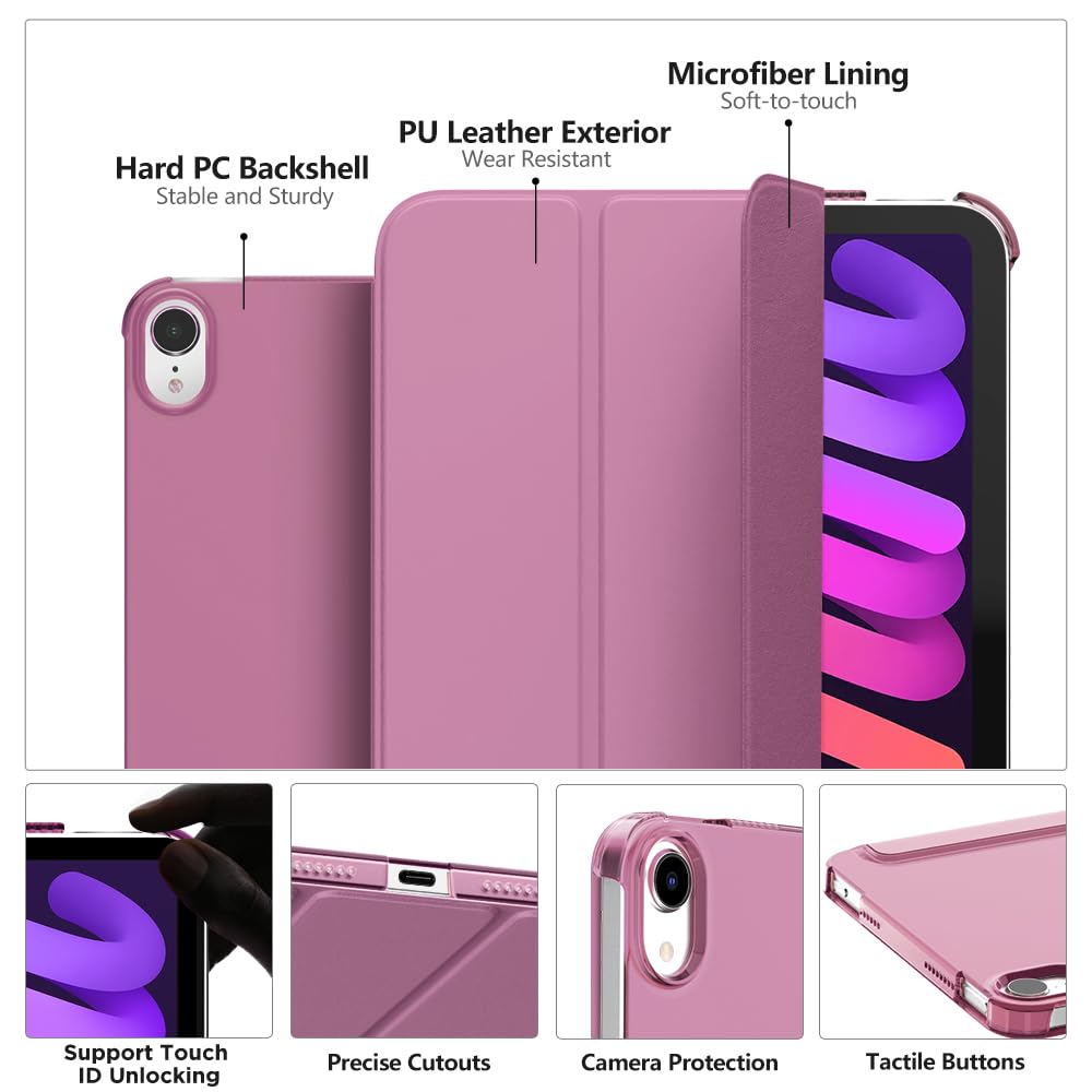 MoKo for iPad Mini 7 (A17 Pro) Case 2024,iPad Mini 6 Case 2021,8.3 inch iPad Mini 7th/6th Generation Case,Slim Lightweight Hard Back Shell Stand Cover for iPad Mini 2024 with Touch ID, Smokey Purple