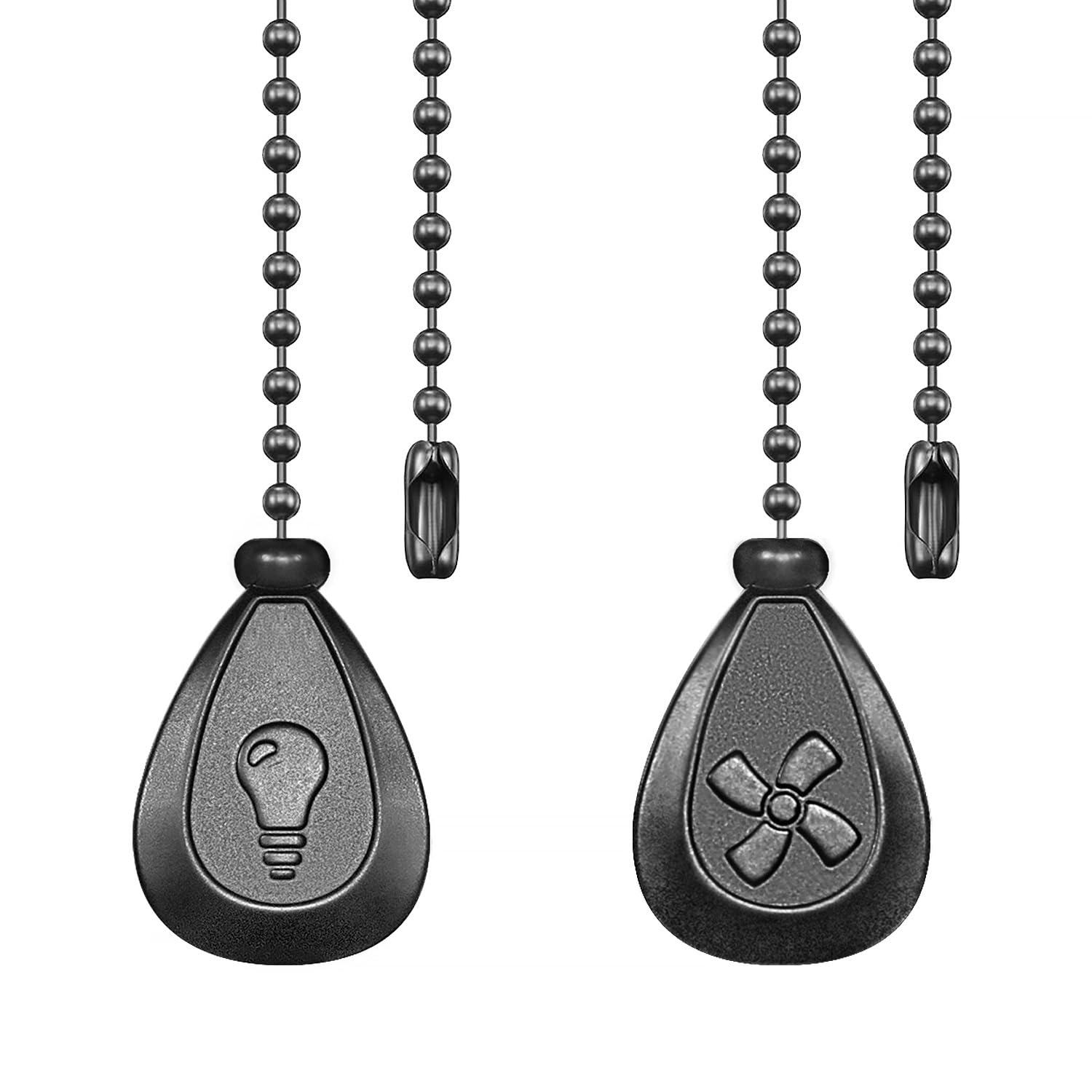 Dotlite Black Ceiling Fan Pull Chain, 2Pcs 12 Inches Decorative Fan Pull Chain Ornaments Extension, 3Mm Diameter Beaded Ball Fan