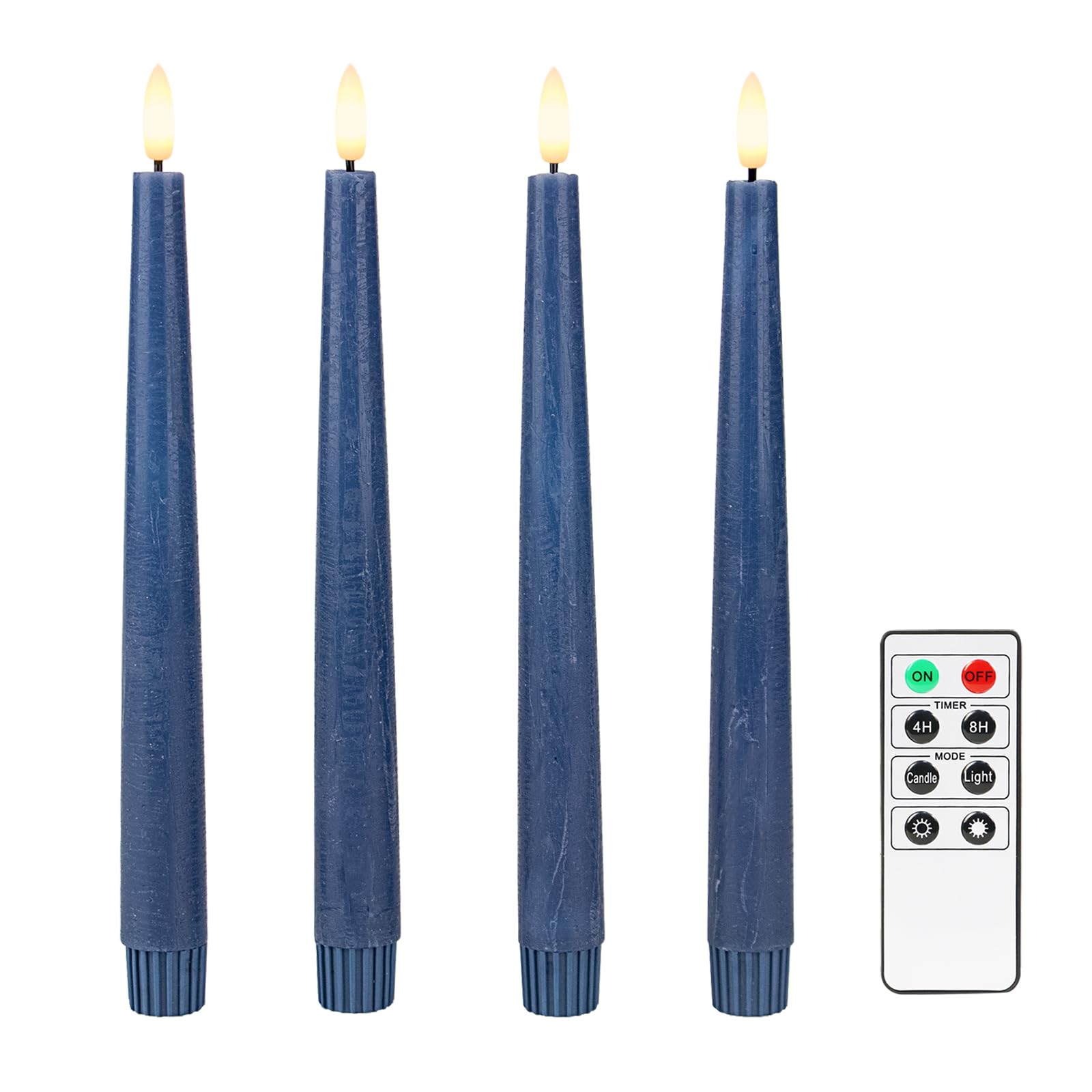 Fanna 9.6 Flameless LED Taper Candles with Timer in Real Wax, Battery Operated Rustic Wax Dinner Candlesticks with Remote, 8 Bat