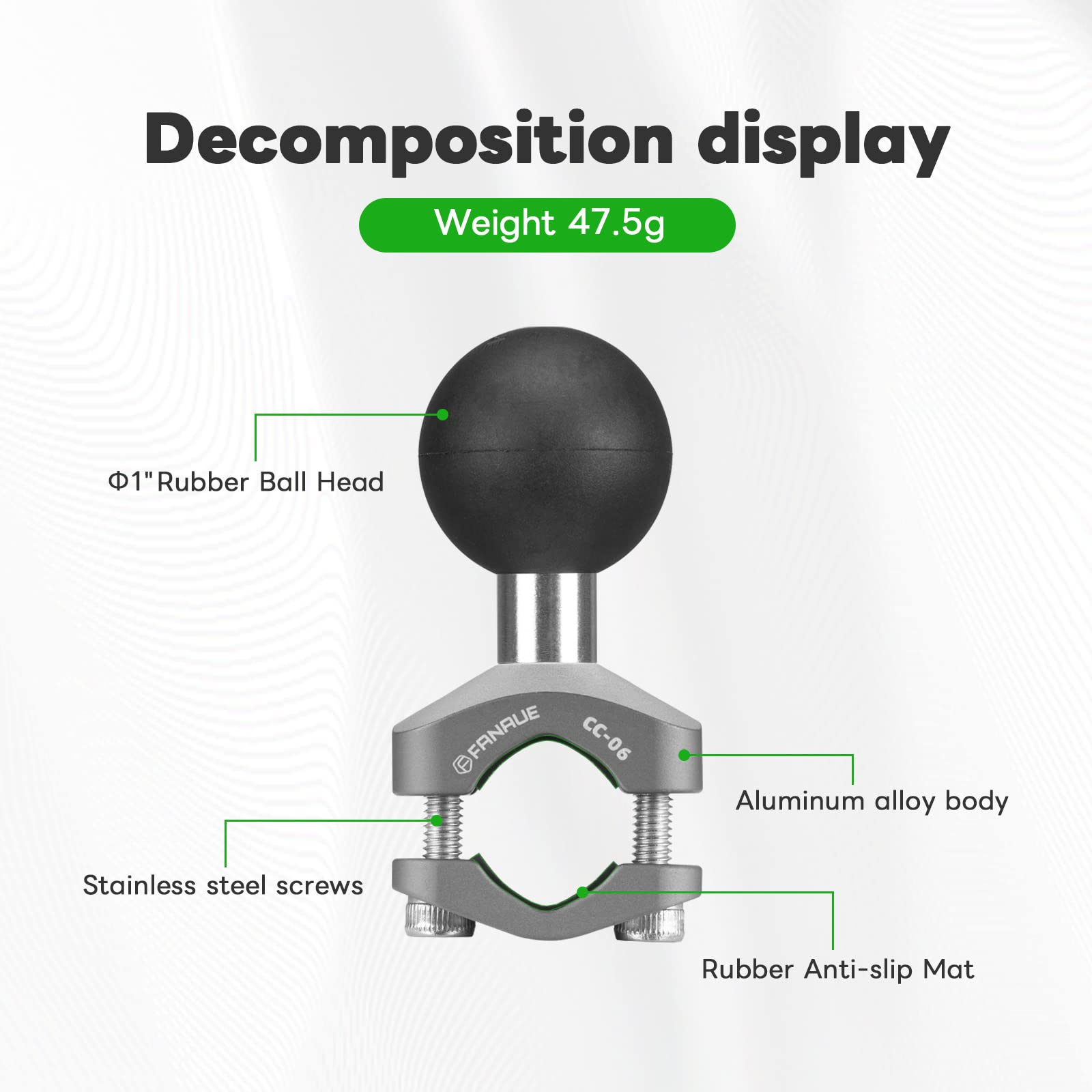 Fanaue Cc 06 Aluminum Handlebar Clamp Mount U Bolt Base Compatible With Ram Mounts B Size 1 Inch Ball Head Double Socket Arm & B