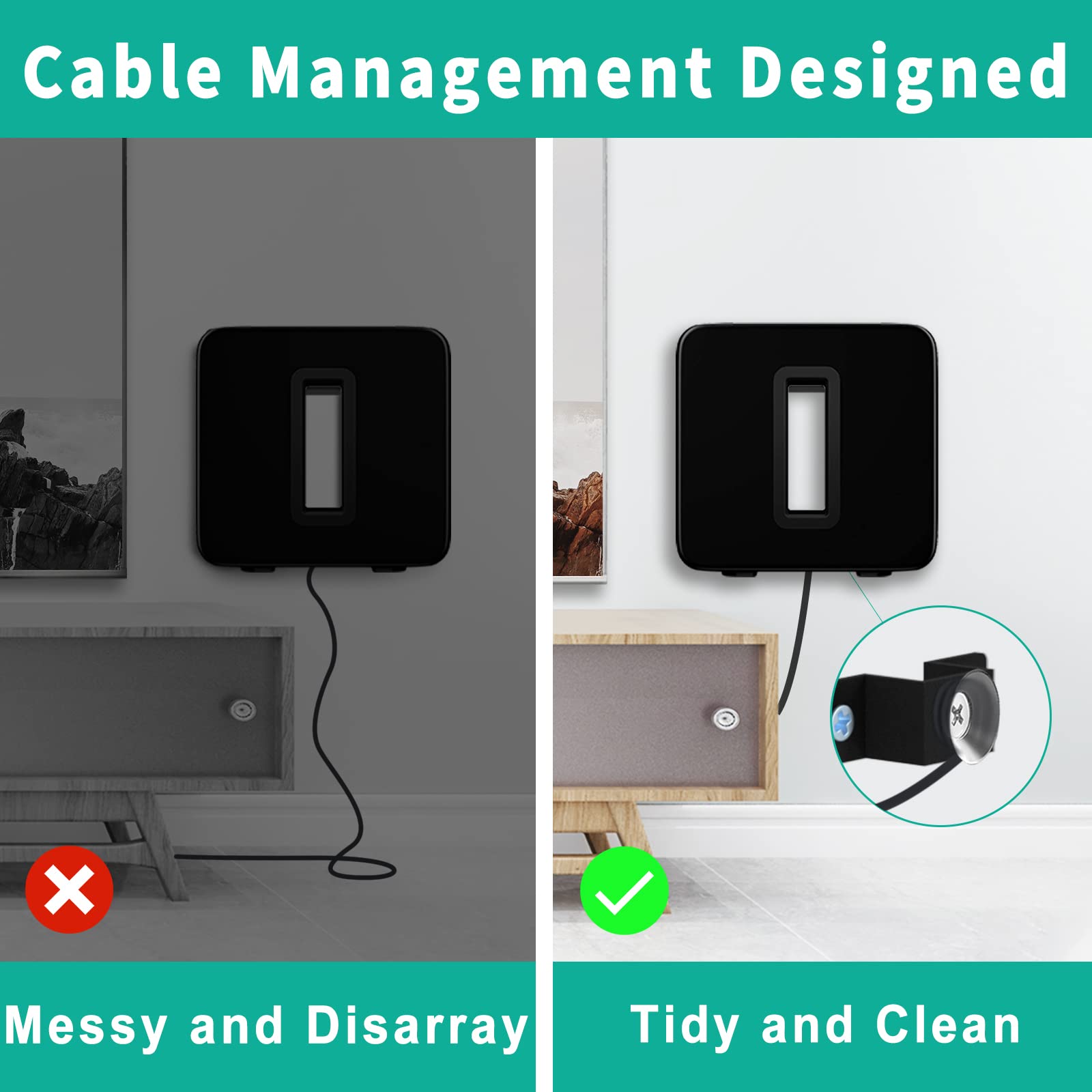 Yibracki Wall Mount For Sonos Sub Gen 3 Gen 2 Mount, Heavy Duty Wall Mount For Sonos Sub Mounts, Mounting Brackets For Sonos Wir