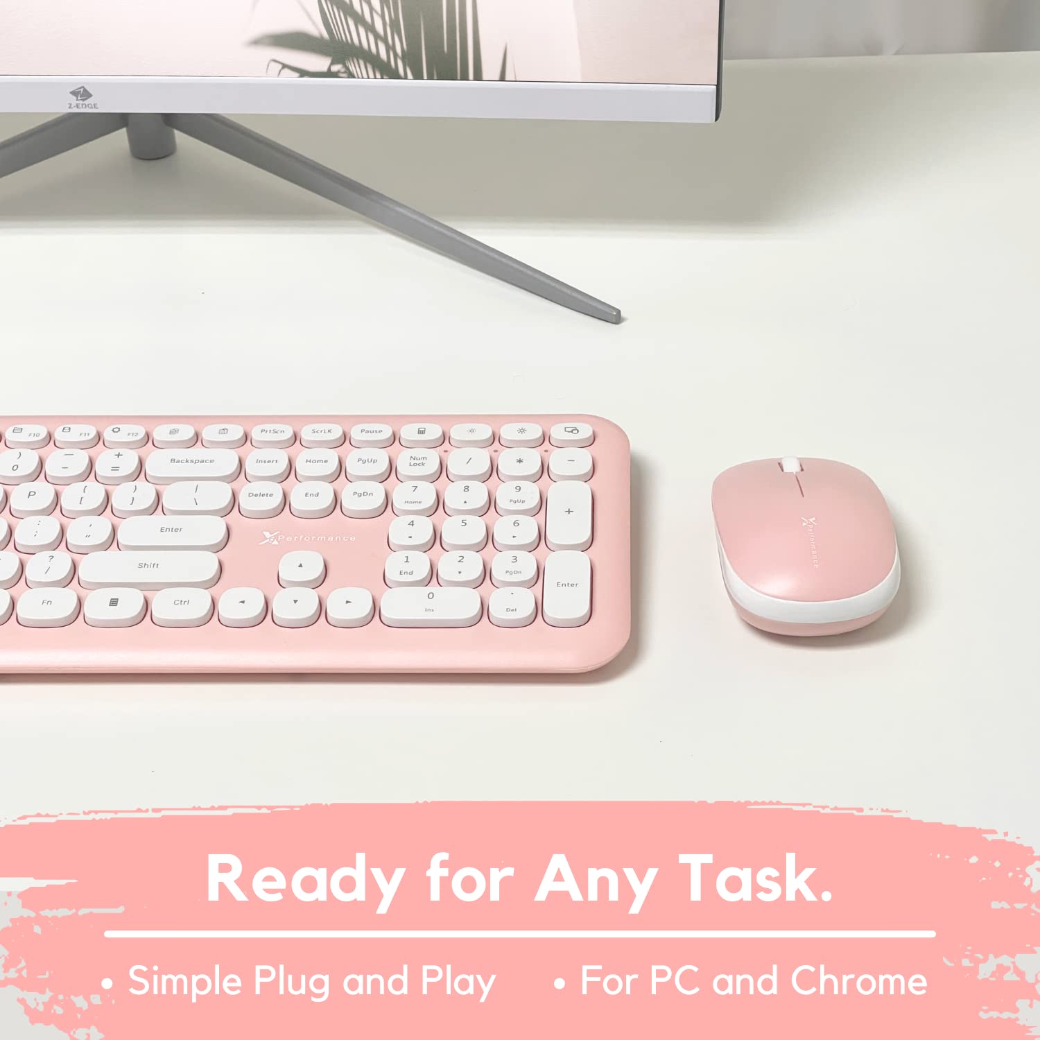 X9 Pink Keyboard And Mouse Wireless | Cute Wireless Keyboard And Mouse Combo   Transform Your Space With A Colorful Keyboard And Mouse Set For Pc Laptop And Chrome (Pink/White)
