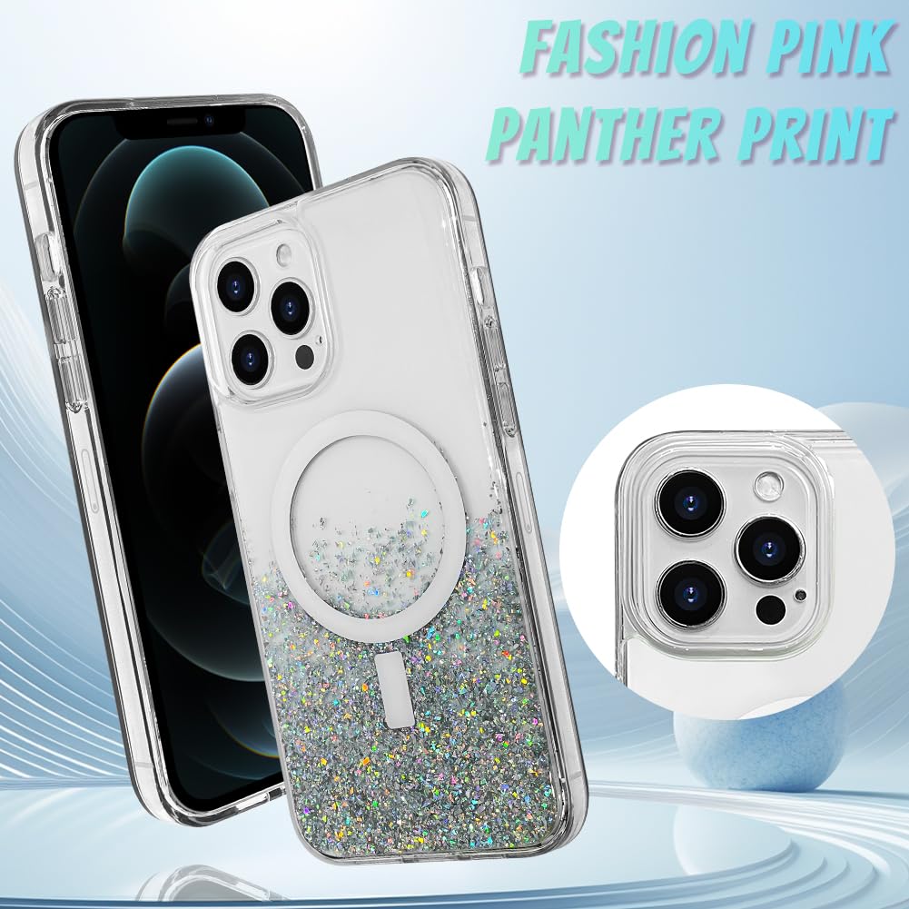 Bonoma For Iphone 12 Pro Max Case, Sparkly Glitter Bling Back, Magnetic Support For Magsafe Shockproof Case, Crystal And Clear H