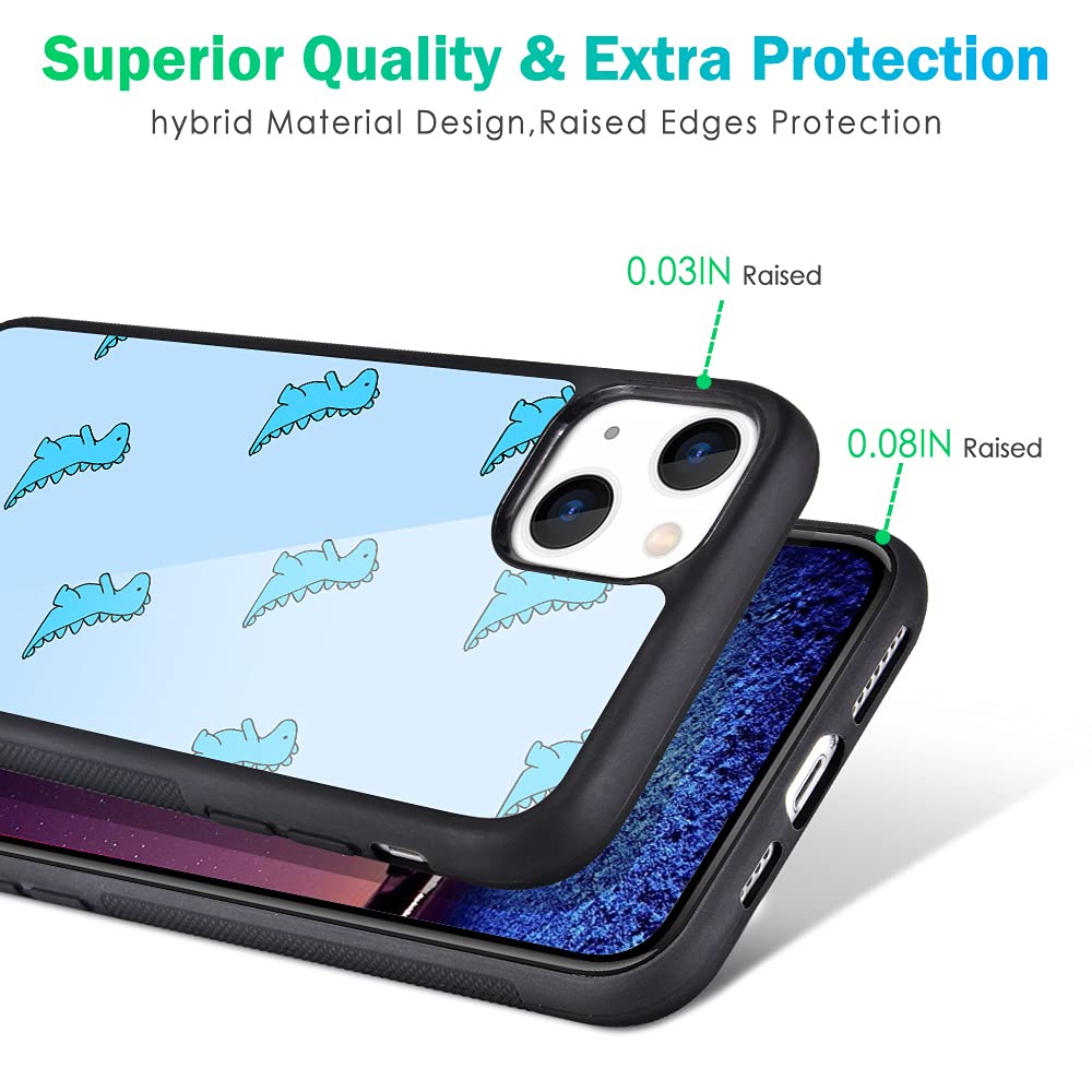 Maycari Compatible With Iphone 13 Case Blue Cartoon Dinosaur For Girls Women, Hard Back Cute Animal Design Soft Tpu Bumper Prote