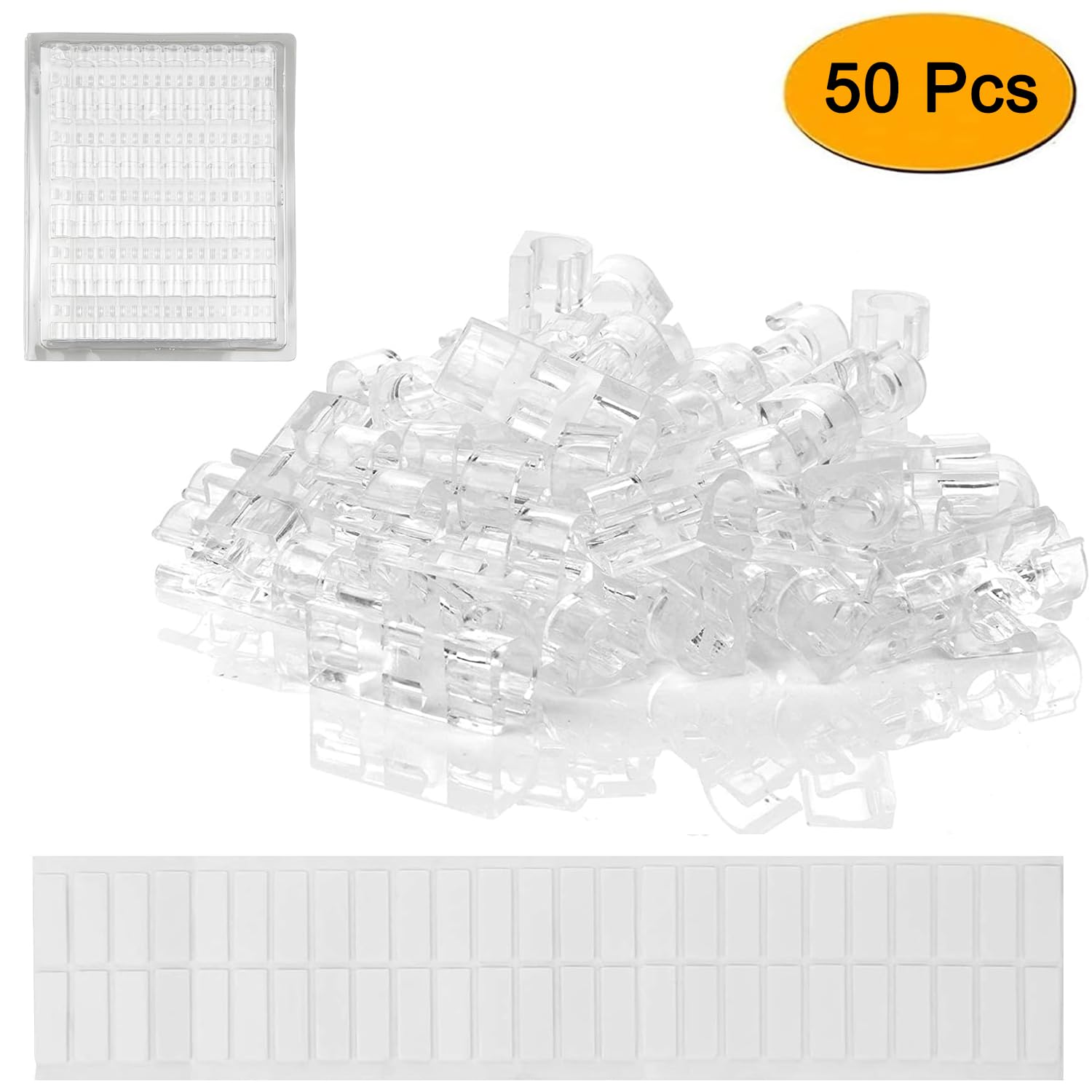 Soulwit 50 Pcs Self Adhesive Cable Management Clips, Cable Organizers Sticky Wire Clips Cord Holder For Tv Pc Laptop Ethernet Cable Desktop Home Office (Transparent)