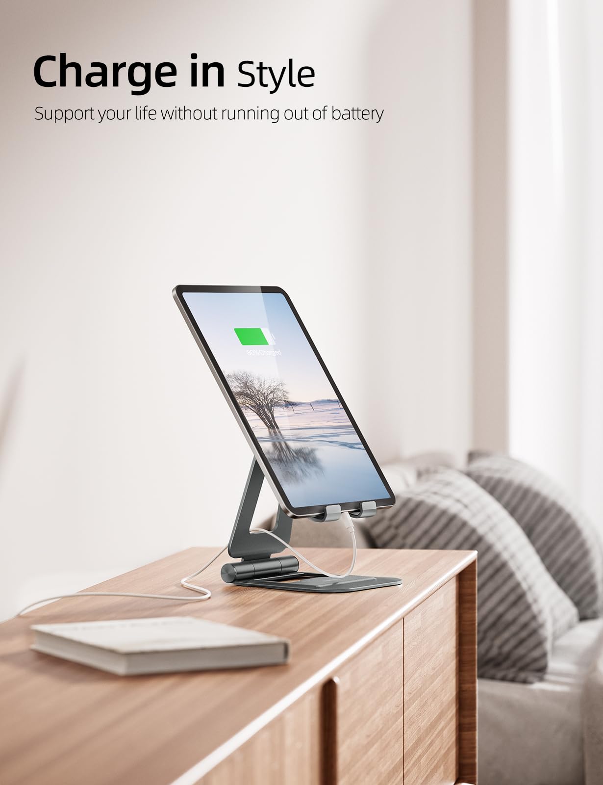 Nulaxy Aluminum Dual Foldable Ipad Stand, Fully Adjustable Desktop Tablet Holder, Ipad Accessories For Office Kindle Compatible With Mobile Devices Ipad Pro/Air/Mini, Iphone Pro/Max/Plus, Gray