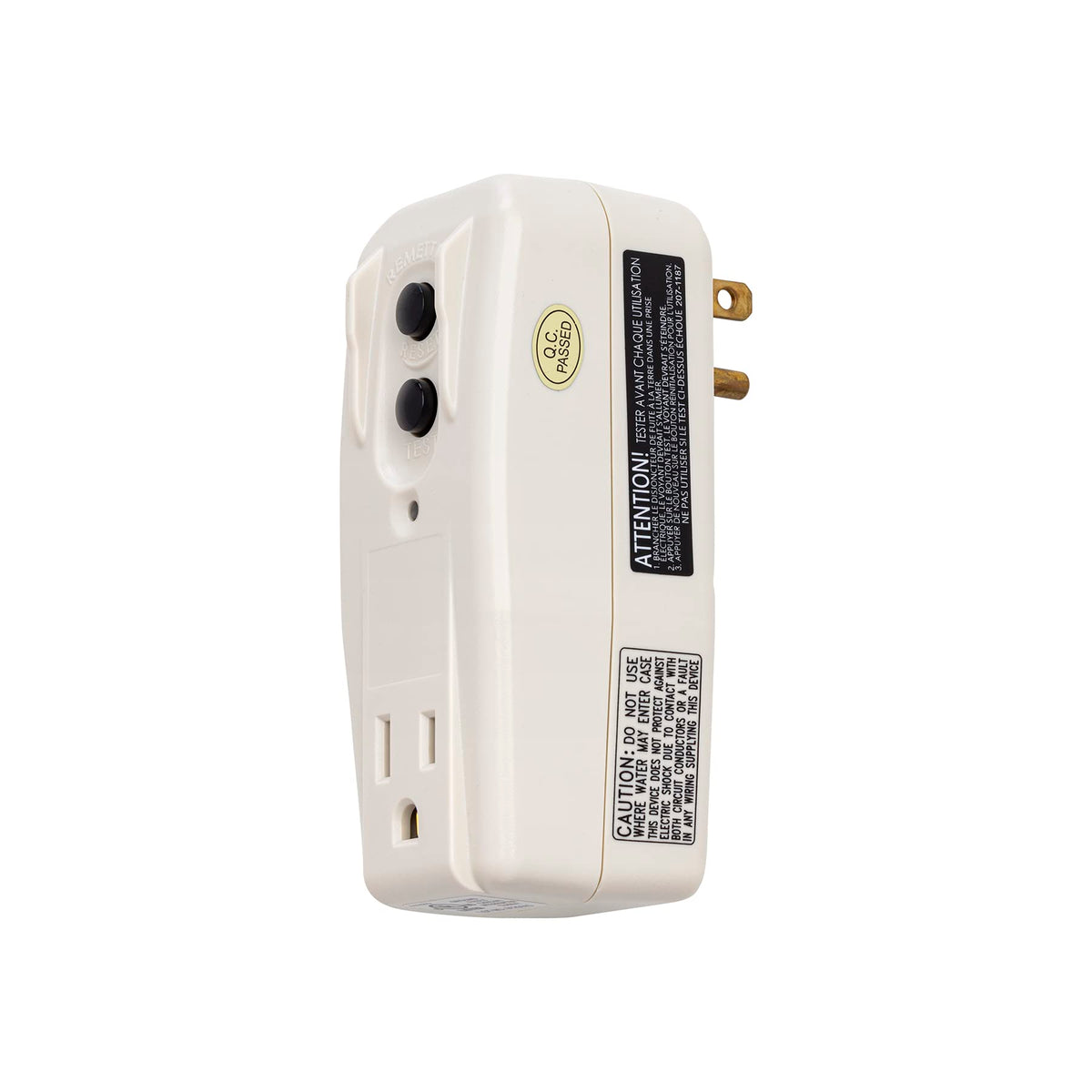 Tower Manufacturing 30439005 15 Auto Reset 15 Amp Grounded 3 Prong Gfci Single Outlet Adapter, Almond/Beige