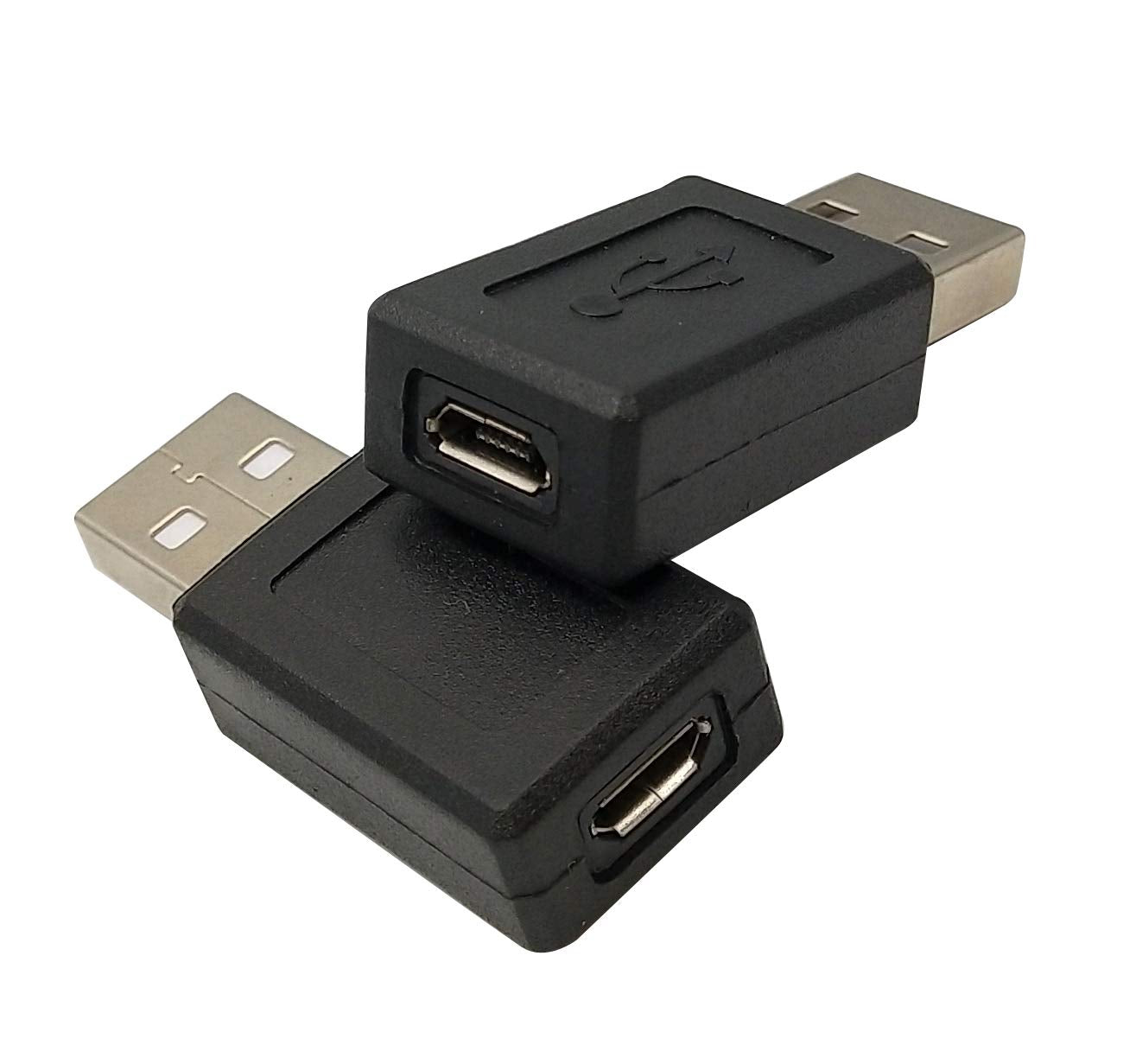 Posdou USB 2.0 A Male to Micro USB B Female Connector Adapter Black (2 Pack)