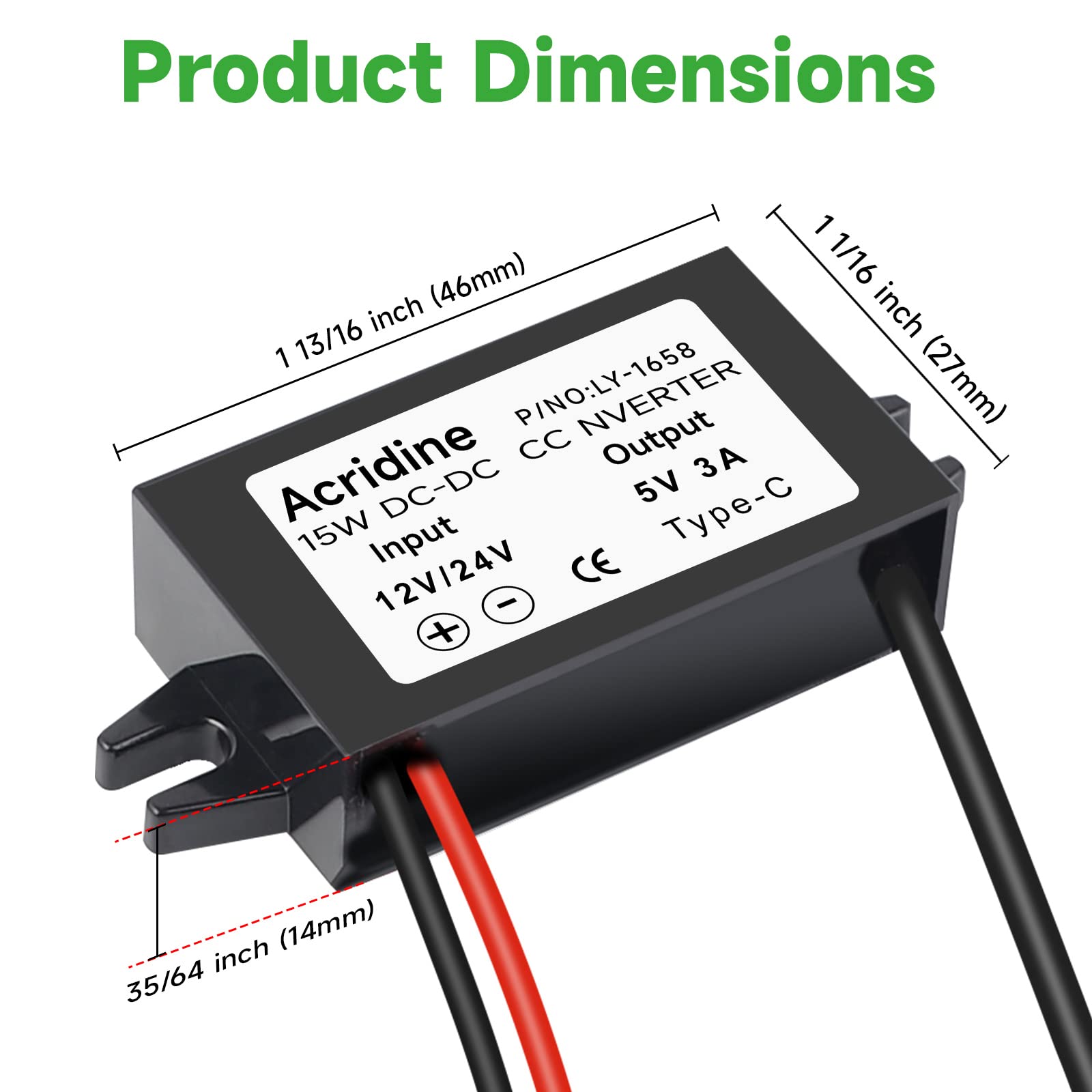 2 Pack Dc 12V/24V To 5V Usb C Buck Converter 3A 15W Type C Output Charging Module Waterproof Buck Power Adapter Compatible With