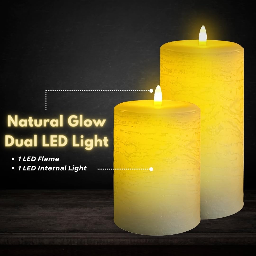 Lumipur Signature Natural Glow Flameless Wax Pillar 2 Pack Led Candle 3.5'' X 5'' And 3.5'' X 7'' Linen White