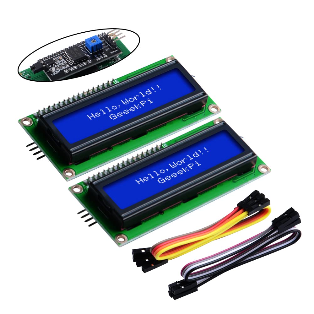 Geeekpi 2-Pack I2C 1602 Lcd Display Module 16X2 Character Serial Blue Backlight Lcd Module For Raspberry Pi Arduino Stm32 Diy Ma
