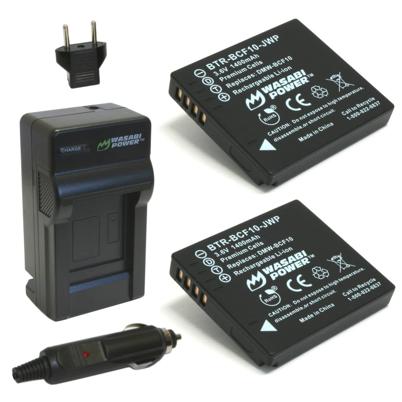Wasabi Power Battery (2Pack) and Charger for Panasonic Lumix DMWBCF10, DMWBCF10E, DMWBCF10PP, CGAS/106B, DMCF2, DMCF3, DM