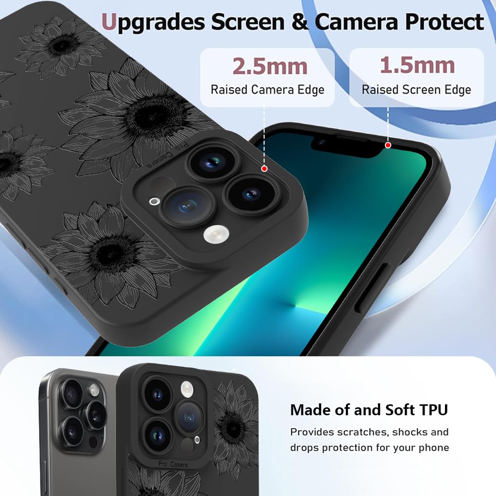 Ook Floral Case For Iphone 13 Pro Case, Cute Sunflower Floral Blooms Design Soft Tpu Shockproof Protective For Women Girls Phone