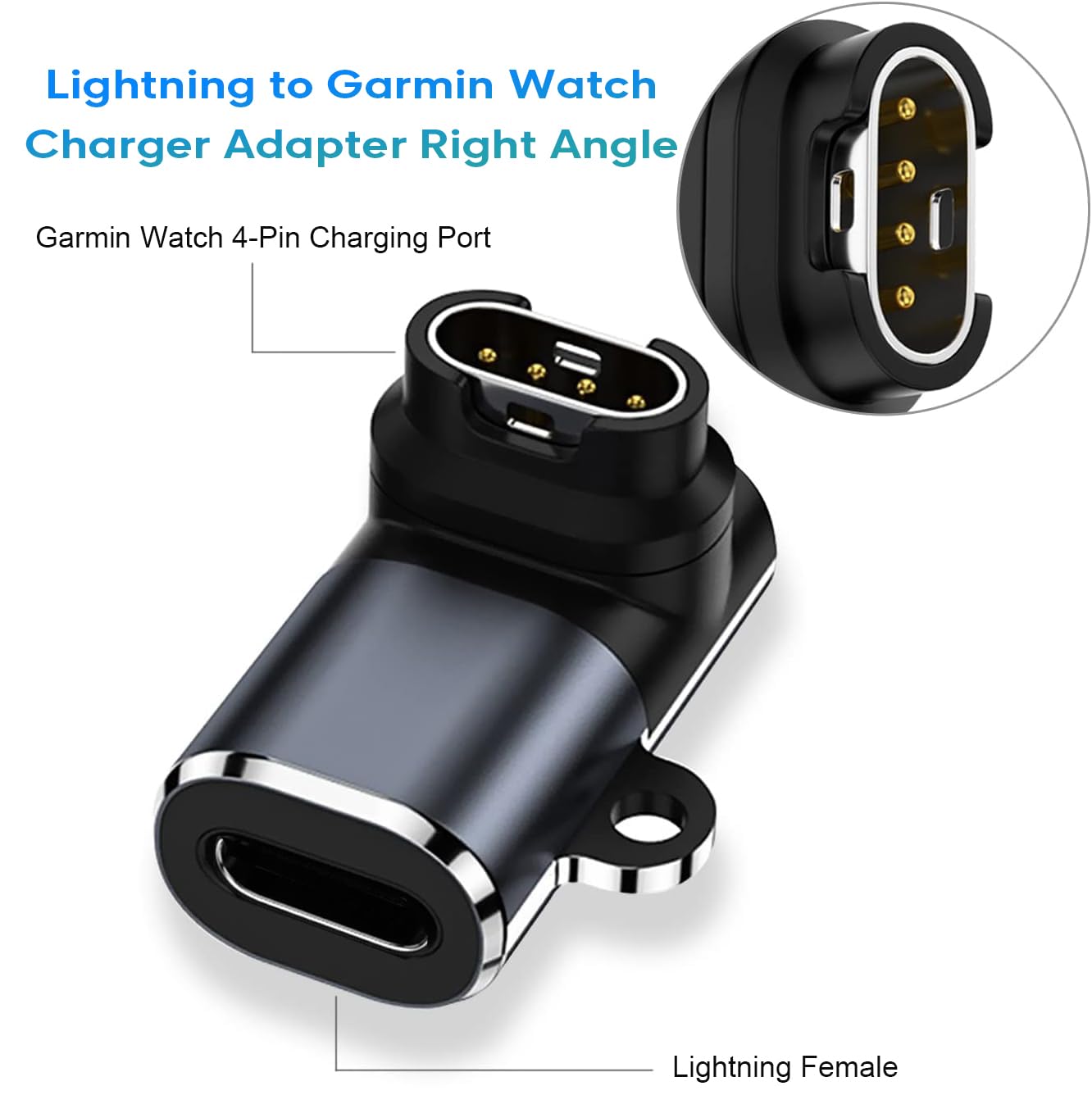 Garmin Watch Charger To Ligtning Adapter 3Pack Right Angle Compatible With Garmin Fenix 7/7S/7X/6S/6/6X/5S/5/5X, Instinct 1/2/2S
