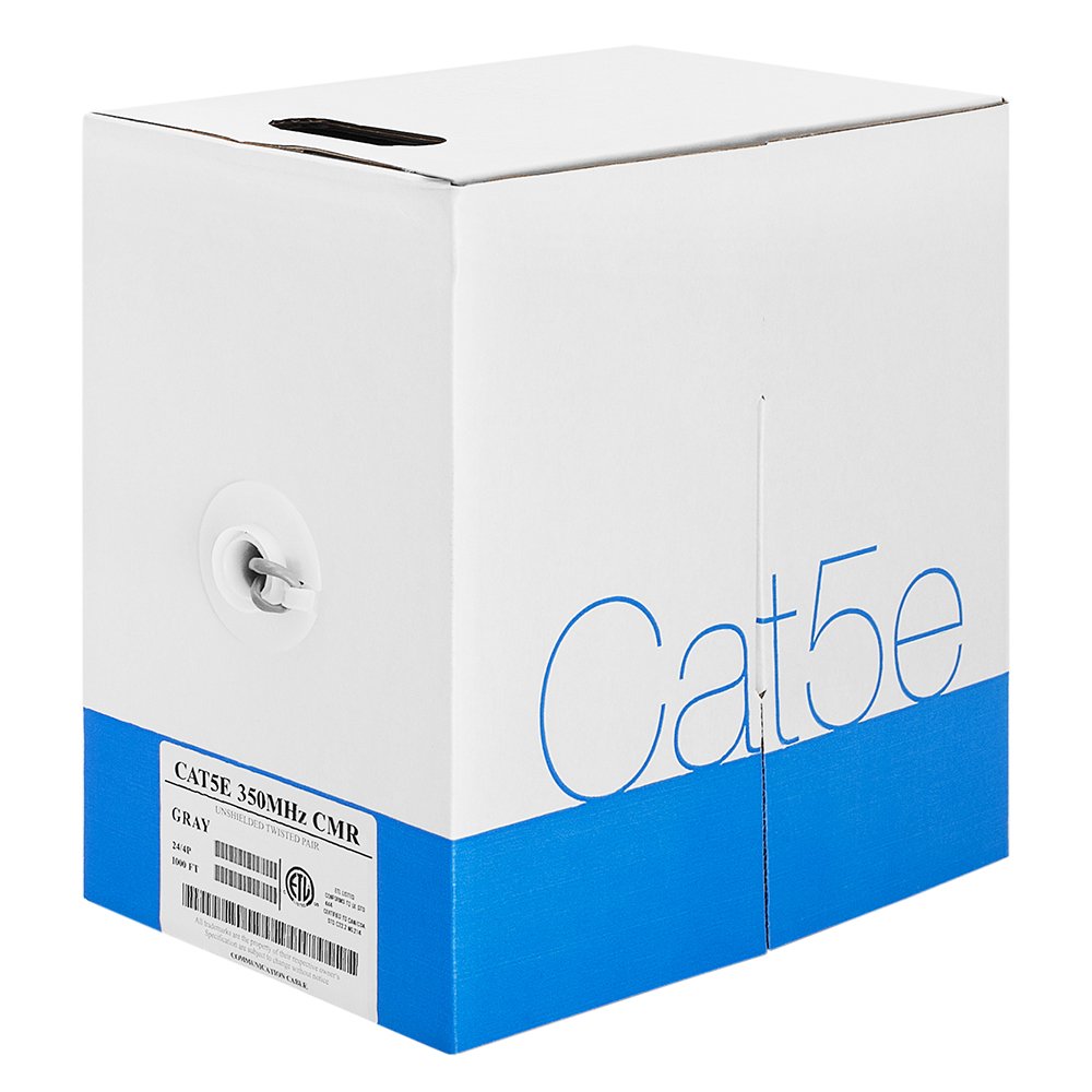 Cmple   Cat 5E Bulk Cable 350Mhz Utp 24Awg Bare Copper Cmr Rated 1000Ft Gray