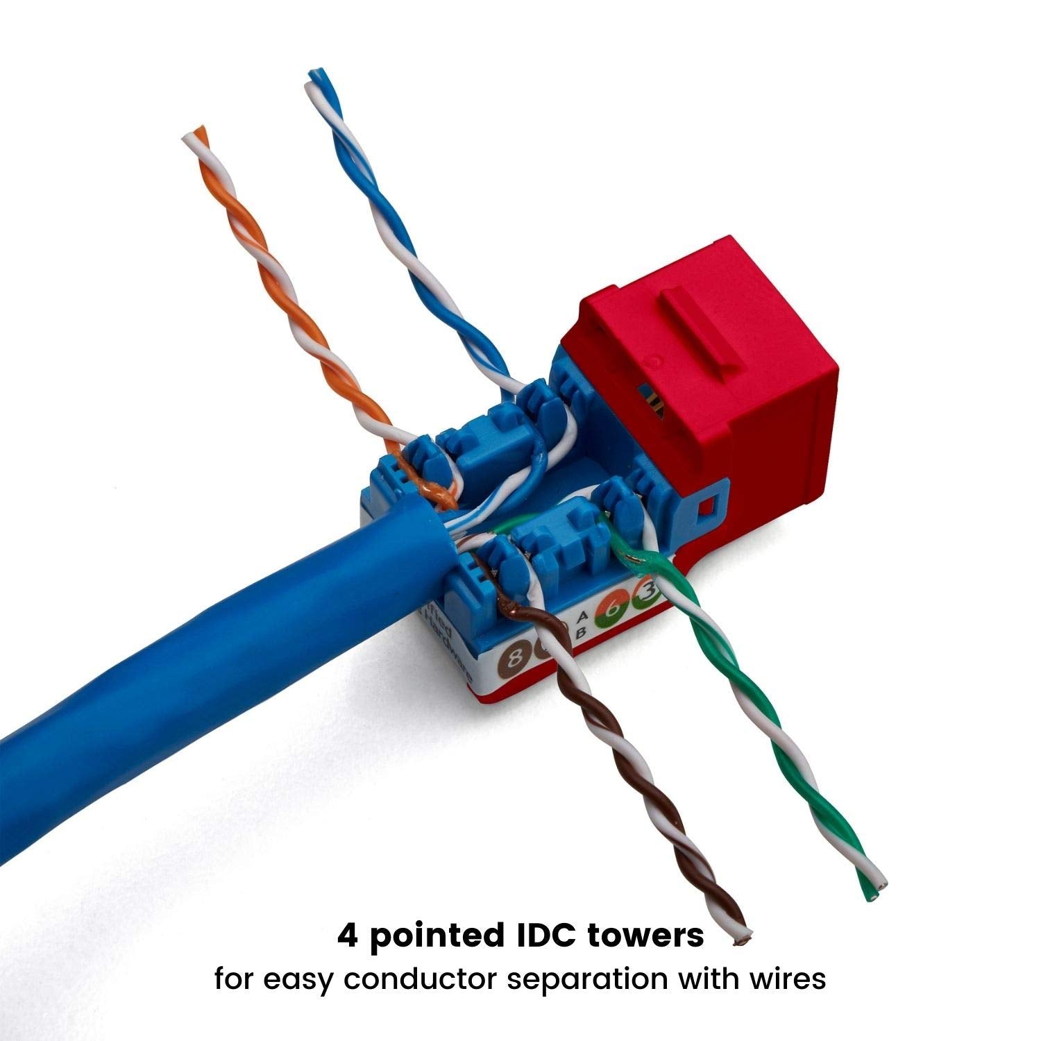 Truecable Cat6A Keystone Jack, Unshielded (Utp), 90 Degree Punch Down, Poe++ (4Ppoe), Ul Listed, Etl Verified, Ansi/Tia Certified, Modular Rj45 Female, Red, 24 Pack