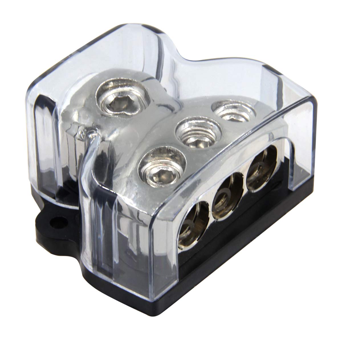 Rkurck 3 Way Power Distribution Block, 0/2/4 Awg Gauge In, 4/8/10 Gauge Out, Car Audio Stereo Amp Distribution Connecting Block
