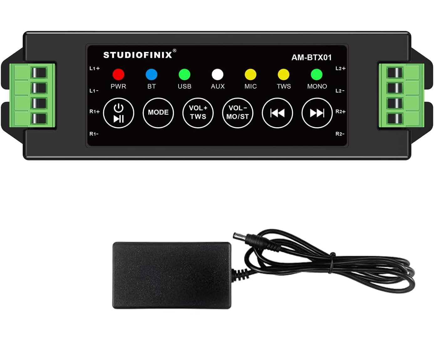 STUODIOFINIX 4-Channel Mini Bluetooth Amplifier 120w for Passive Speakers with TWS,AUX,MIC,USB,Replacement Part,Suitable for Wal