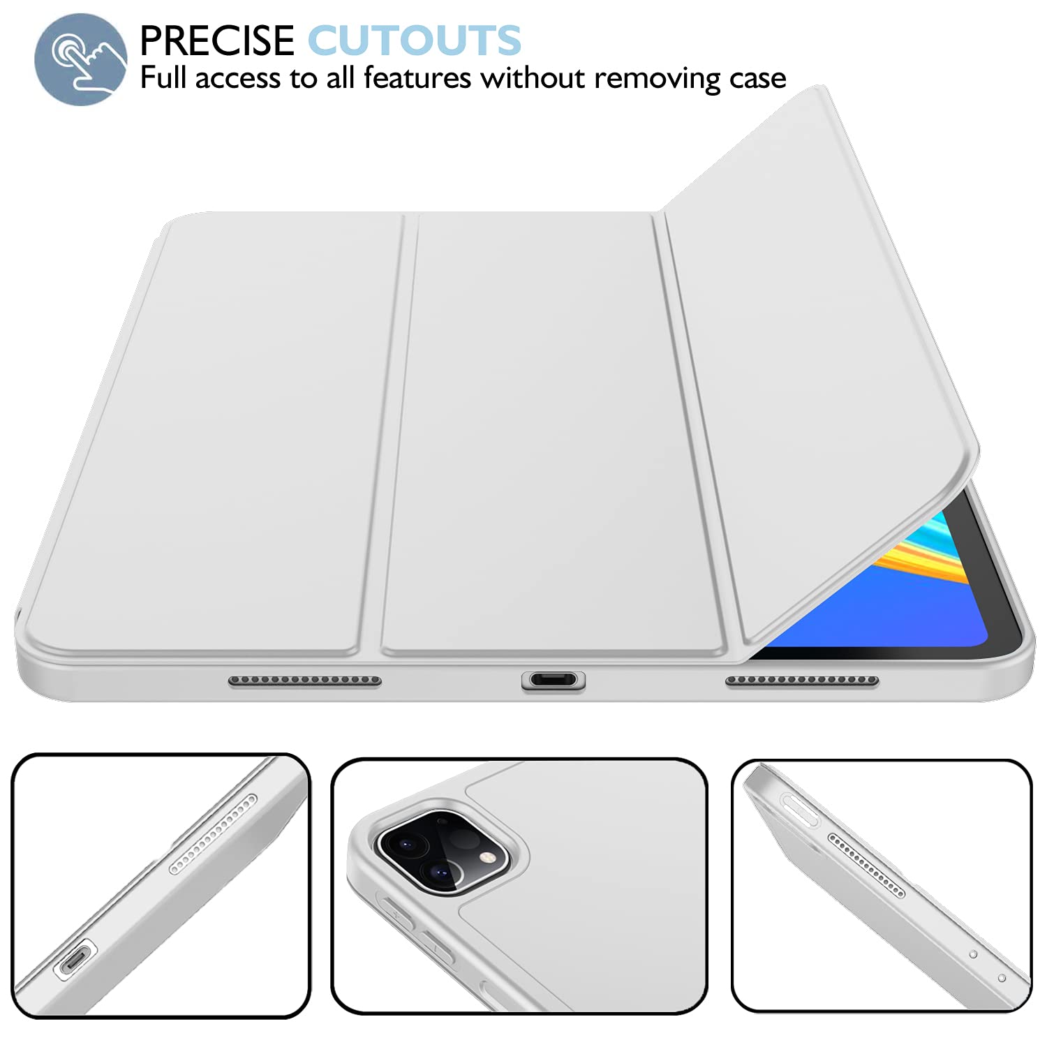 Imieet New Ipad Pro 12.9 Case 2022(6Th Gen)/2021(5Th Gen) With Pencil Holder [Support Ipad 2Nd Pencil Charging/Pair],Trifold Stand Smart Case With Soft Tpu Back,Auto Wake/Sleep(Light Gray)
