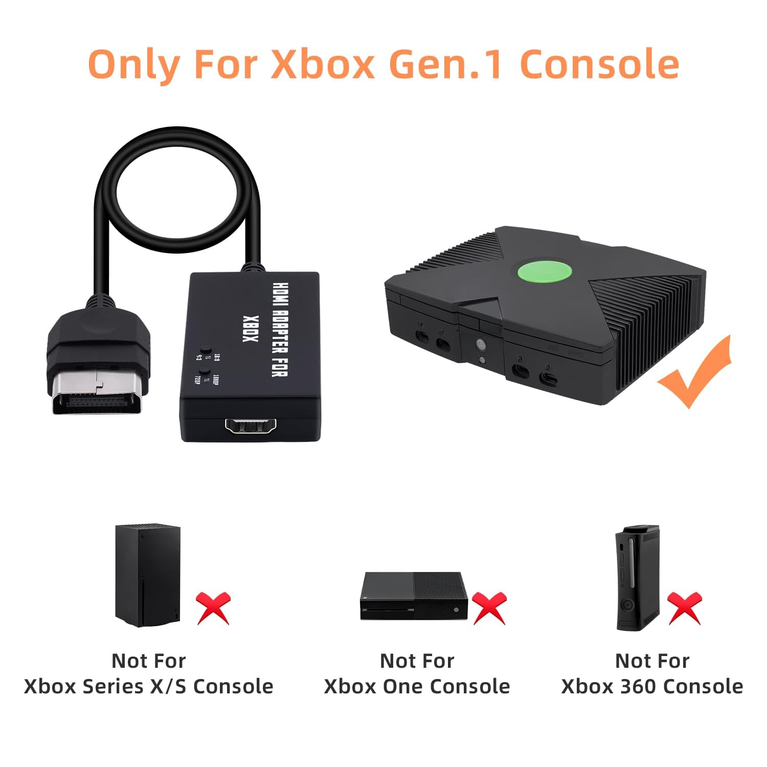 Mcbazel Original Xbox To Hdmi Adapter, Hd Link Cable Support 1080P/720P Xbox To Hdmi Converter For Xbox Gen. 1   Black