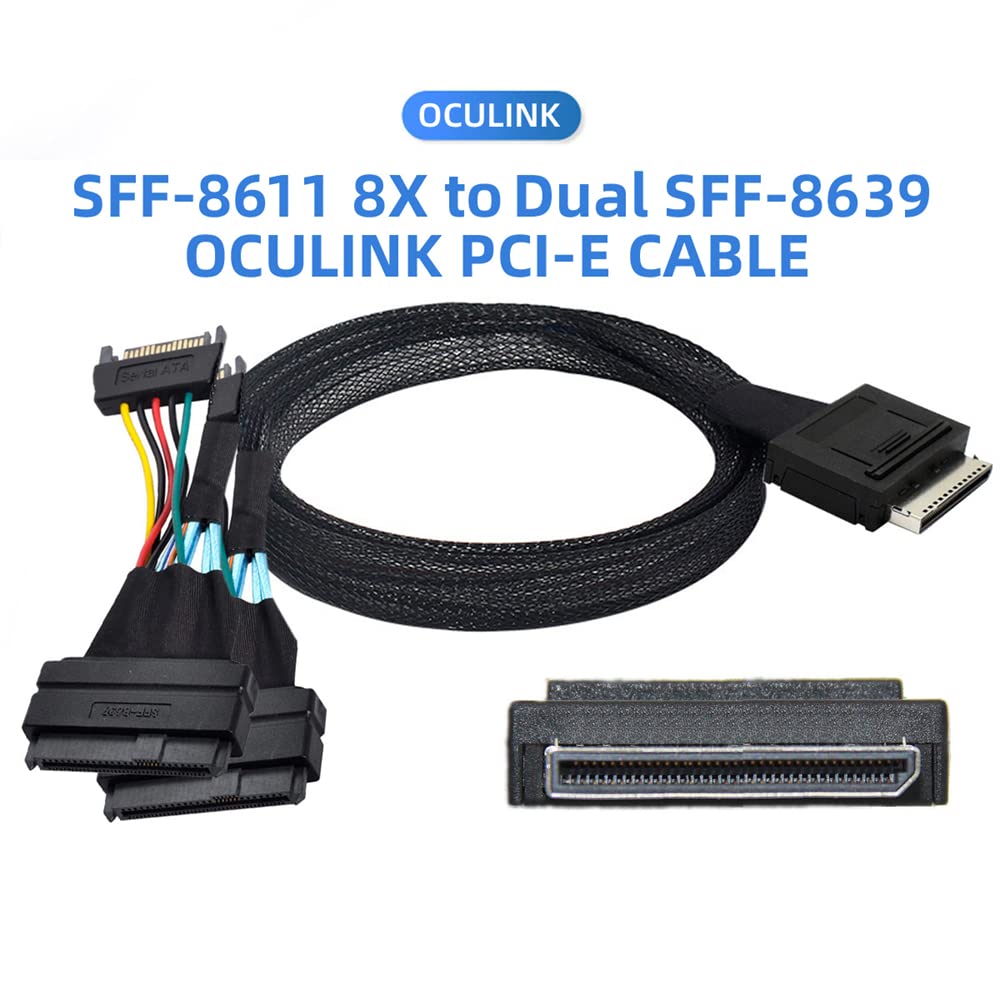 Cablecc 50Cm Oculink Pcie Pci Express Sff 8611 8X 8 Lane To Dual Sff 8639 U.2 4X Ssd Data Active Cable