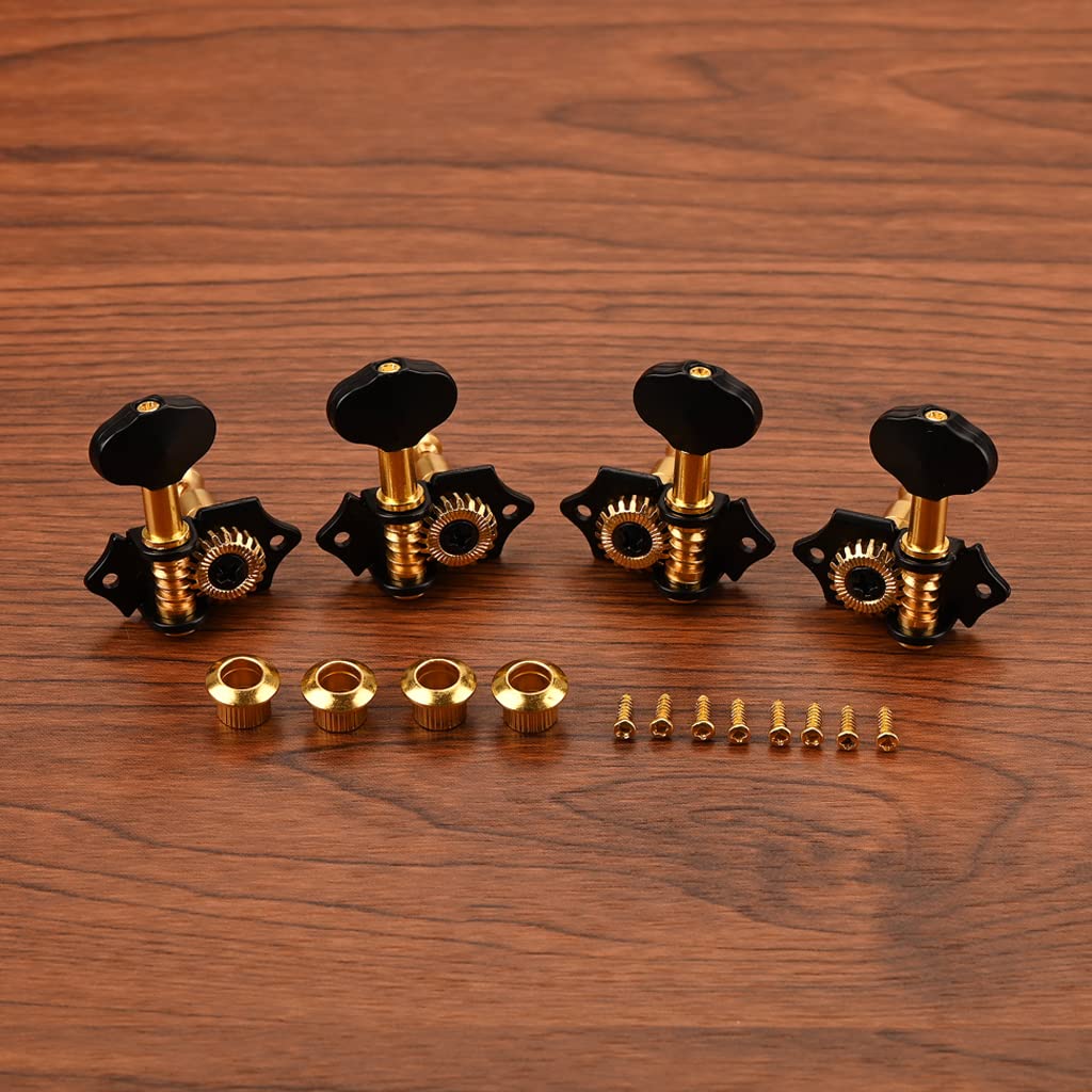 Ogdni 2R2L Black Plated Tuning Peg Machine Head Tuners For 4 String Ukulele Guitar Bass Gear Ratio 1:19 (Gc501B)