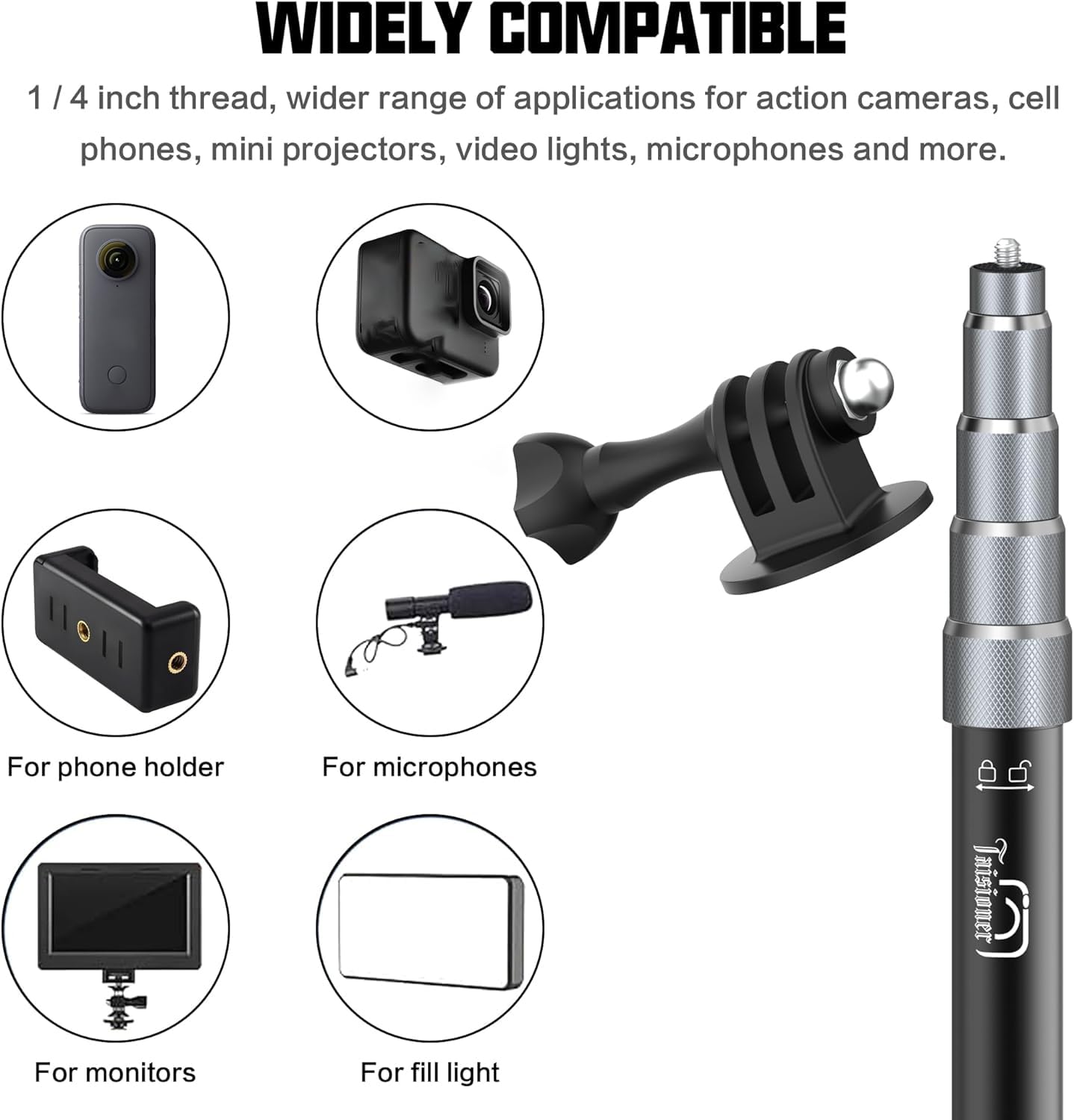 Taisioner Motorcycle Bike Handlebar Double Clamp Mount With 59' Invisible Selfie For Insta360 X4/X3/X2/Xone/Go2/3(Locking Anti Fall Version)