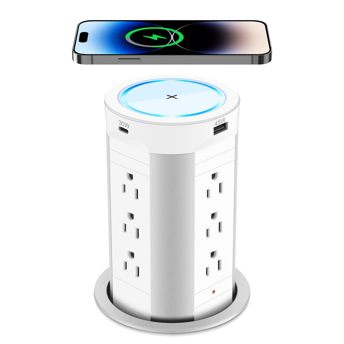Hezi 4 Inch Pop Up Countertop Outlet With 15W Wireless Charger,Max 45W Power Delivery,2 Usb A & 2 Usb C & 12Ac Outlets Tamper Re
