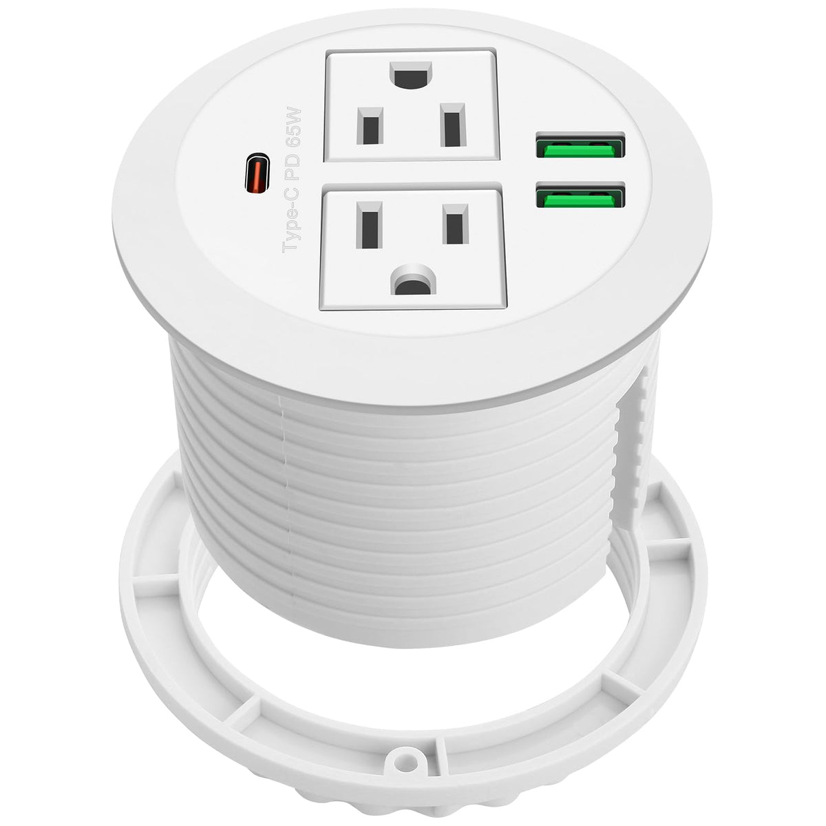 3-Inch Desktop Power Grommet,Max 65W Usb C Charger,2 Outlets And 3 Usb, High-Speed Charging Station, Flush Mount Desk Hole Round