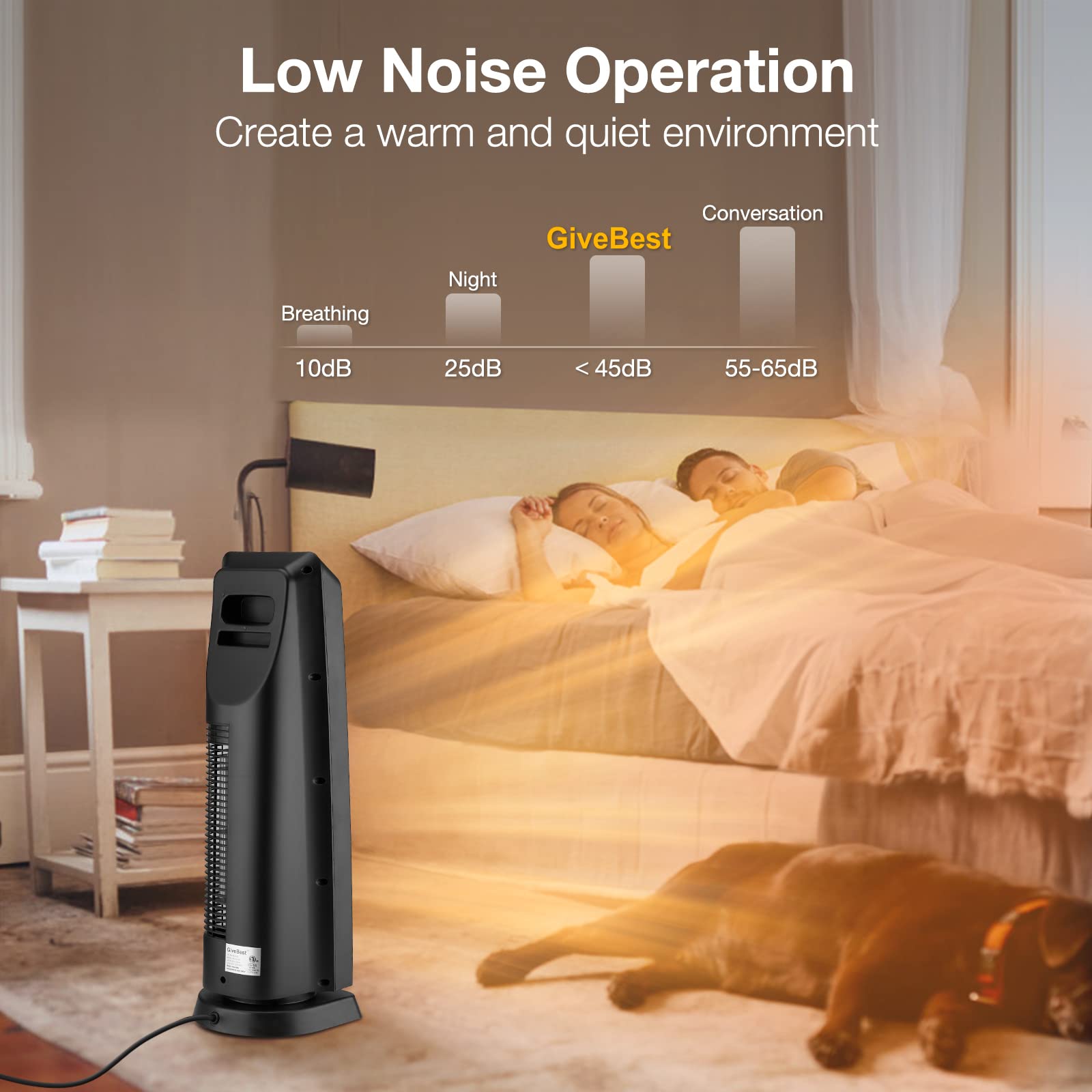 Givebest Space Heater For Large Room, 24'' Ceramic Tower Heater With Remote Control 1H To 8H Timer Etl Certified Digital Oscilla